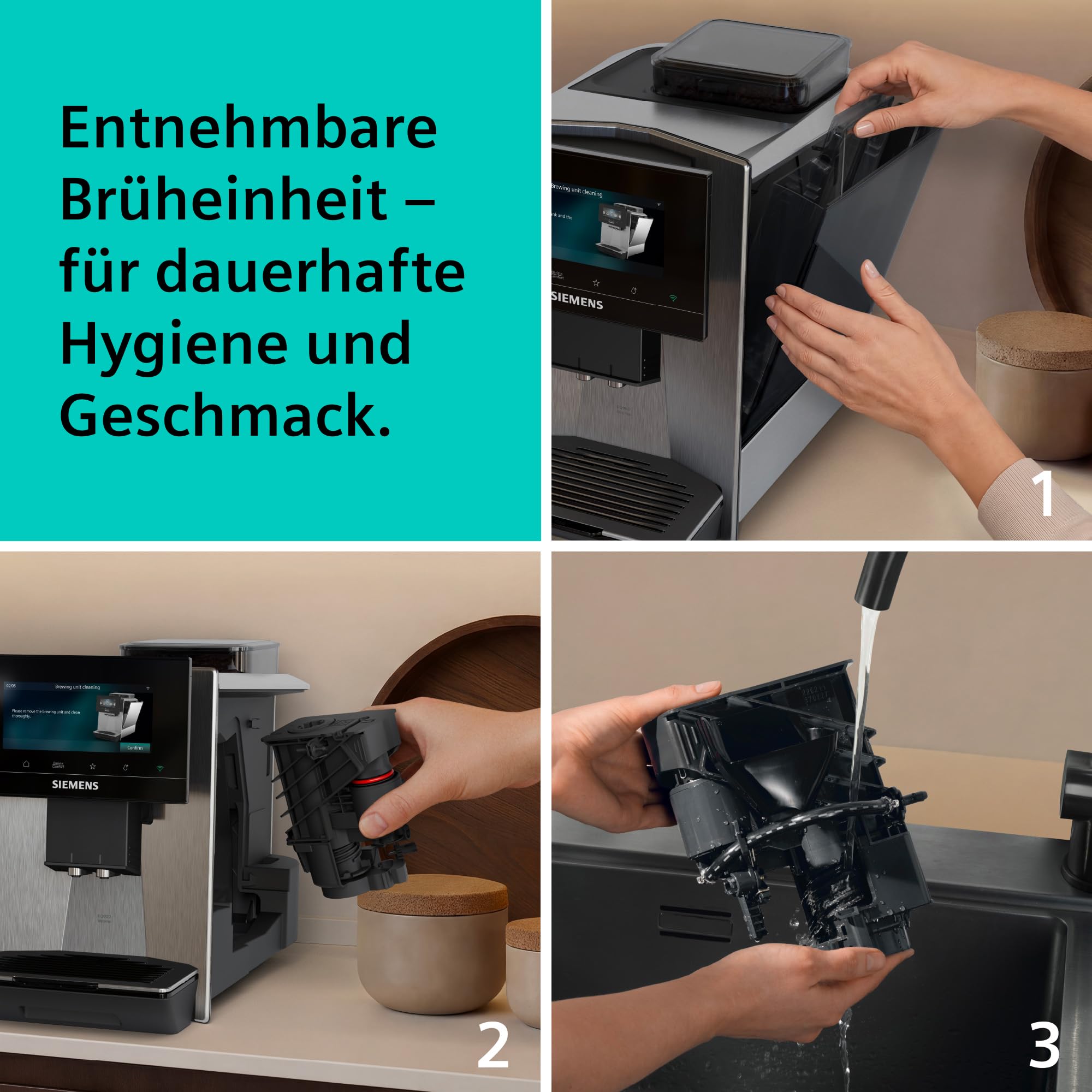 Siemens Kaffeevollautomat EQ900 iAroma, personalisierbare Einstellungen, präzises Mahlwerk, großes, intuitives Full-Touch-Display, Silber, TQ923E03