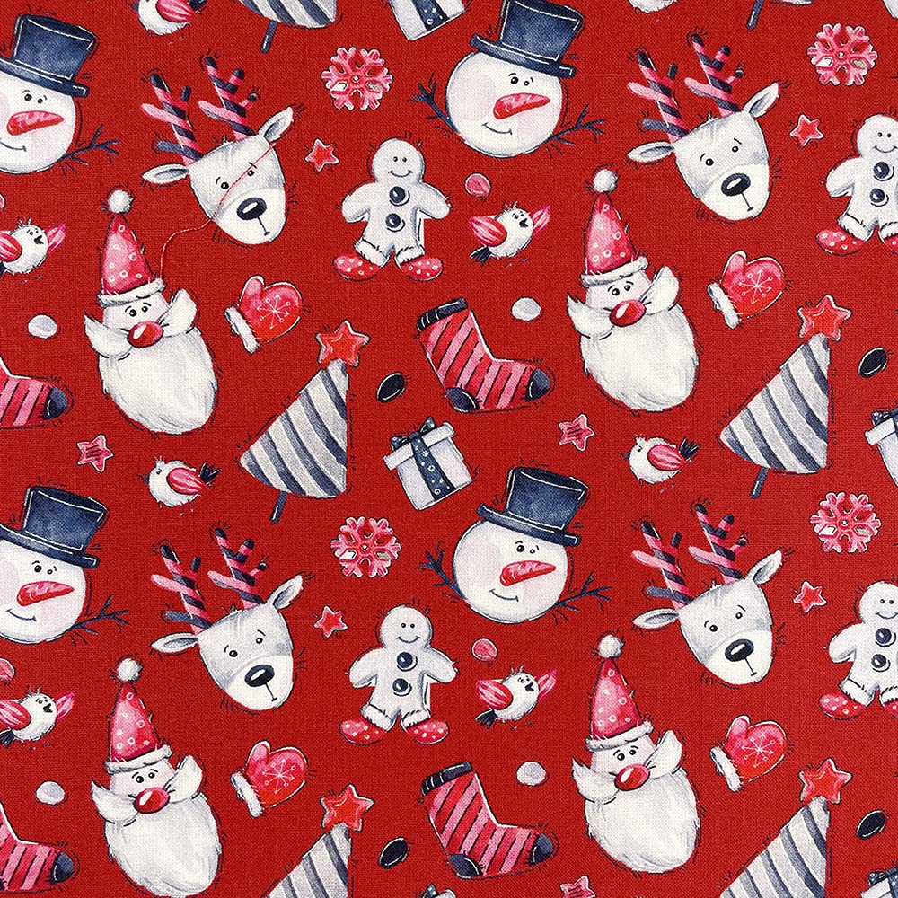 Discover Lifestyle & Fashion Fabrics Crowd Red 100% Cotton Christmas Xmas Crafty Prints For Children Kids Crafts Quilting Fabric Material | 55" - 140 Cm Wide (Per Half Metre, )