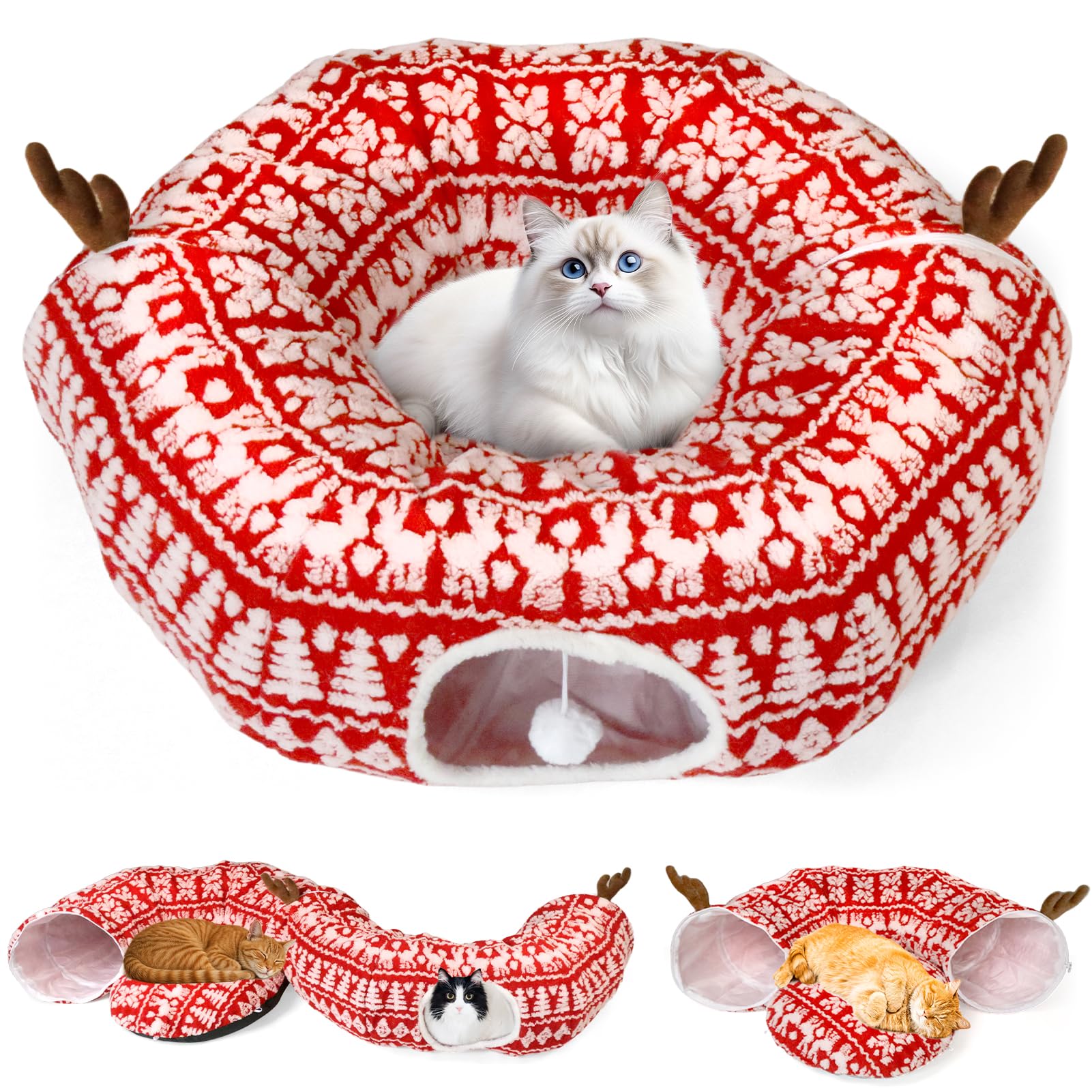 Túnel para gatos interactivo juguete plegable con cama para gatos de interior