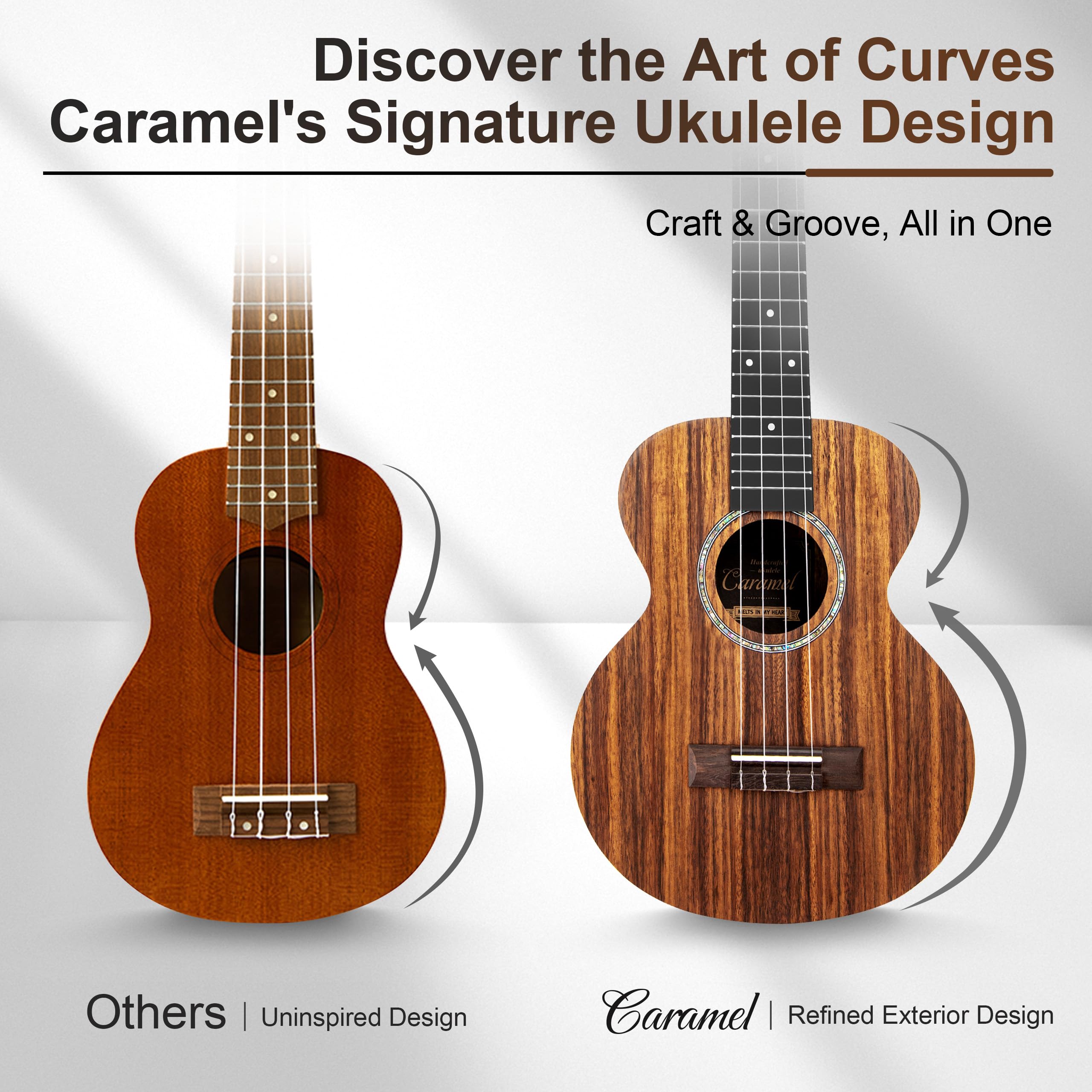 Amazon.com: Caramel Concert Ukulele, CC207-23 inch KOA Acacia Wood