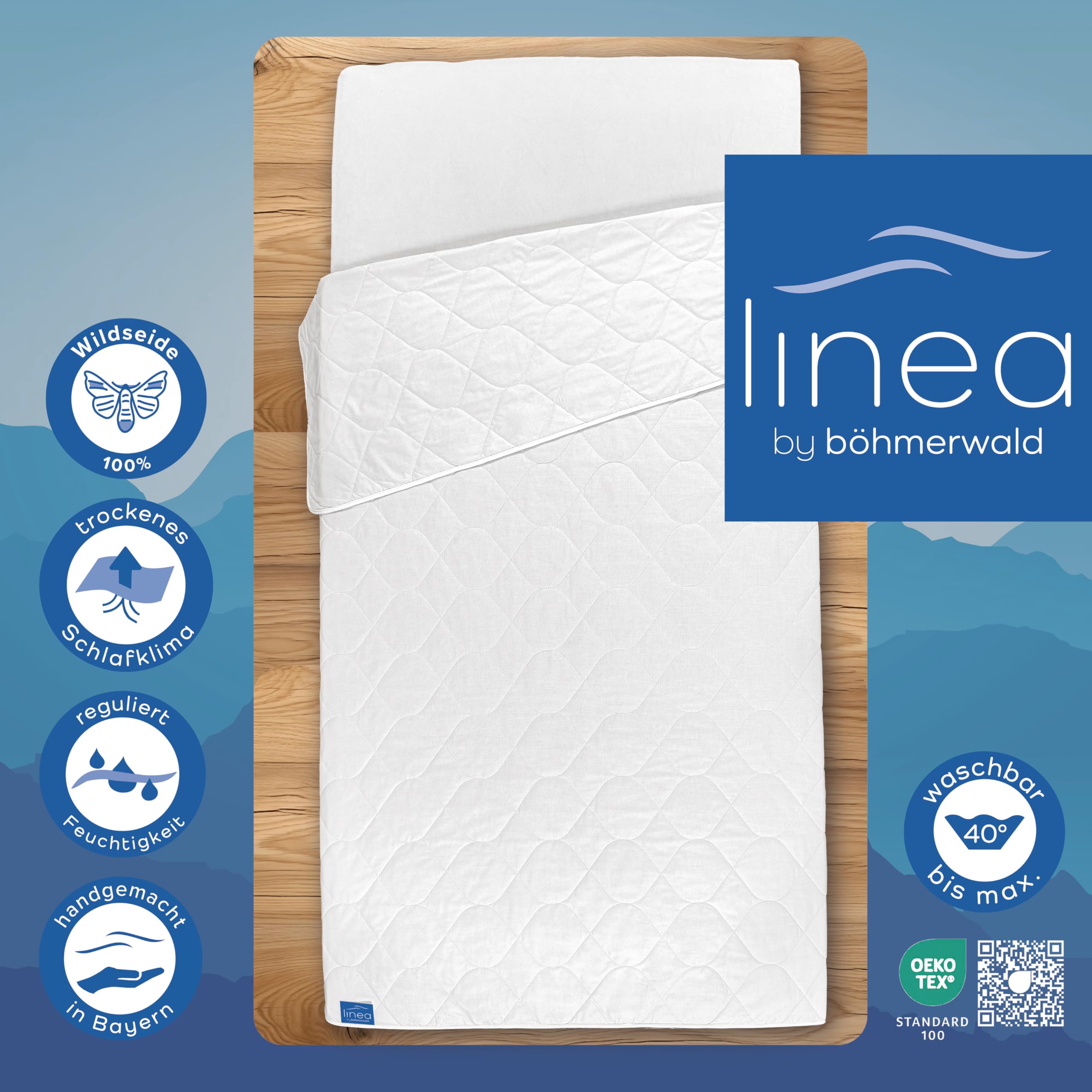LINEA by böhmerwald - nature - Wildseide sommerleicht, 135x200, 100% Wildseide, Weiß, Allergiker geeignet, waschbar bis 40°C, in Deutschland produziert