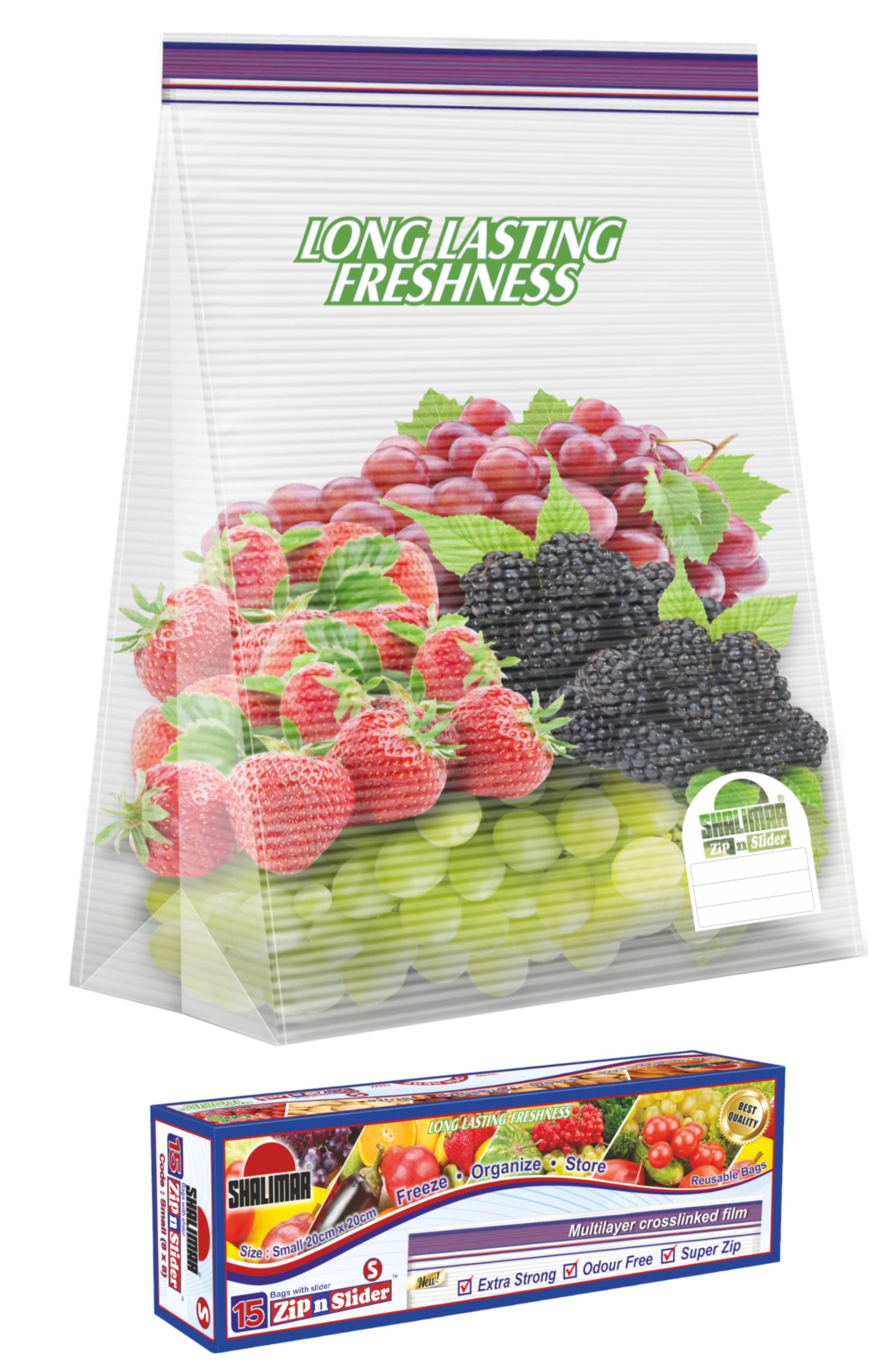 Zip 'N' Slider (Press Fit) Bags | Small (20 cm X 20 cm) | Pack of 15 Bags | Ziplock/Fridge/Multi-Purpose Storage Bag | Reusable & Reclosable with Double Lock | Color - Natural