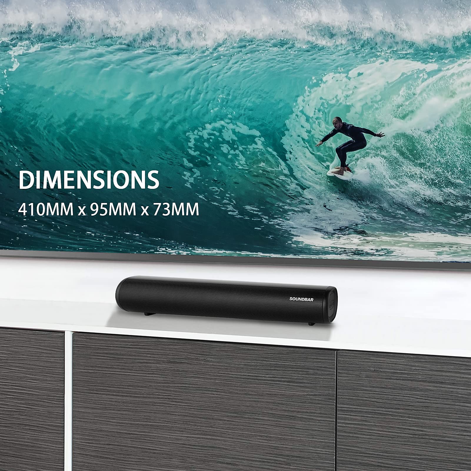TKMARS Barre de Son TV avec Caisson de Basses Intégré, Soundbar Bluetooth 5.0 Home Cinéma 60W, Connexions HDMI/Optique/AUX, 3 Modes EQ, pour TV/PC/Projecteur/PS4/Smartphone