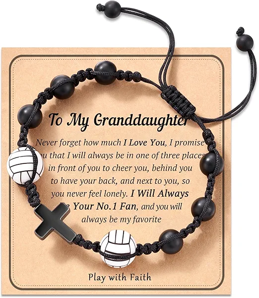 HGDEER Baseball Basketball Football Soccer Volleyball Gifts, Natural Stone Baseball Cross Bracelets for Teen Ideas with Message Gift Card
