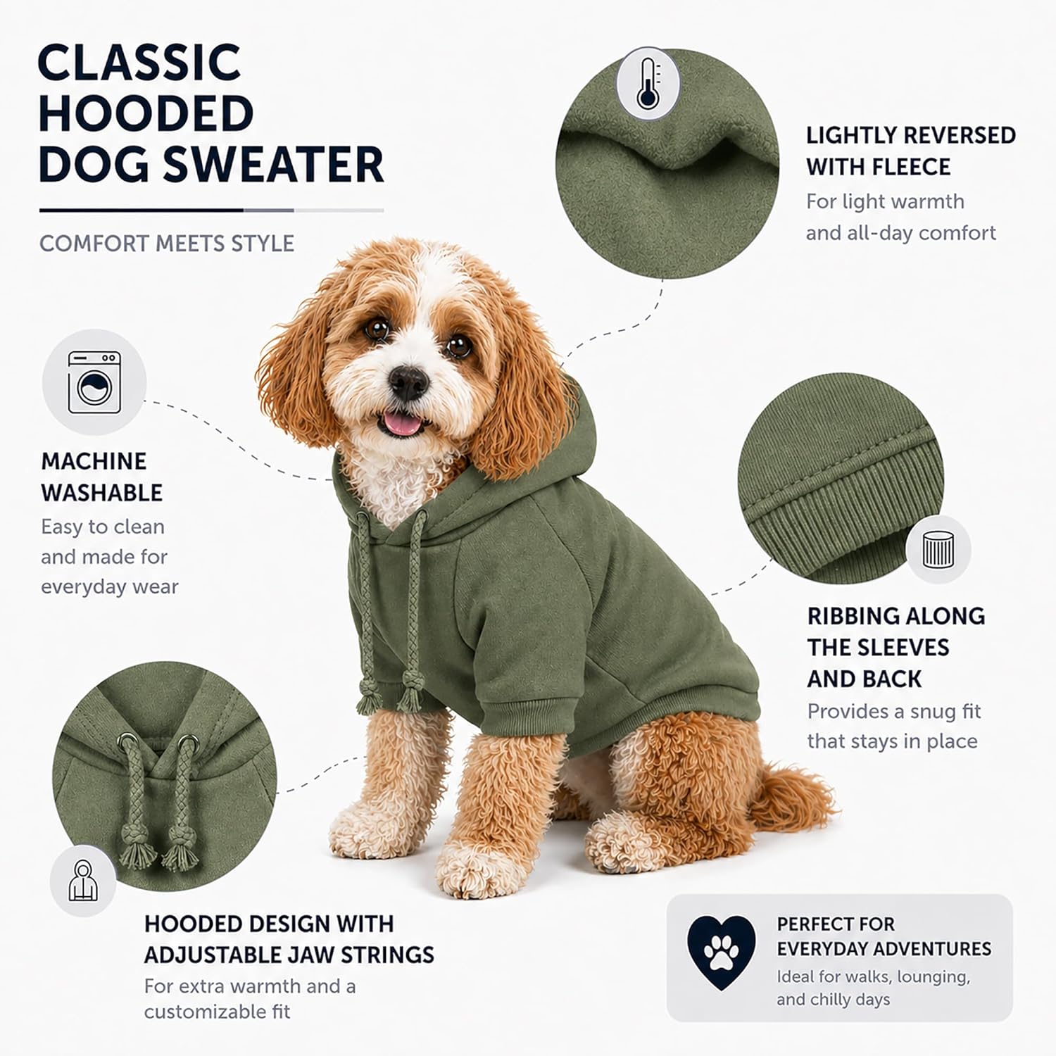 Pet Life ® Premium Ultra-Soft Year-Round Machine Washable American Classic Breathable Cotton Hooded Dog Sweater Pet Hoodie