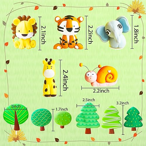 Miniatura 5 de JeVenis Decoración de pastel de animales de bebé de la selva de lujo, decoración de pastel de safari salvaje con jirafa, elefante, león, animales de