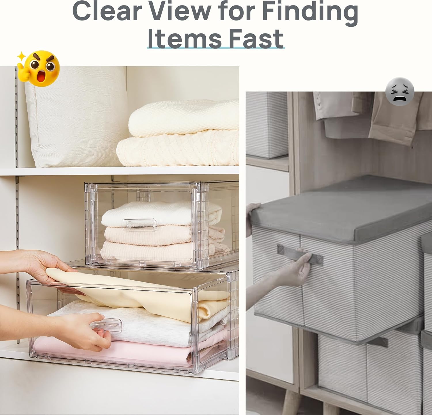 Vtopmart 2 Pack Large Clear Stackable Storage Drawers 27QT, Easily Assemble Plastic Closet Storage Bins, Dust-Proof UnderBed Organizer for Clothing, Sweater Organization - Image 8