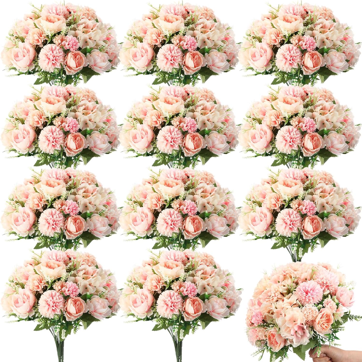 Tigeen Artificial Flowers Artificial Peonies Silk Flowers Faux Peony Fake Peony Silk Hydrangea Bouquet for Wedding Table Centerpiece Floral Vase Decor(Pink,24 Bundles) Pink 24