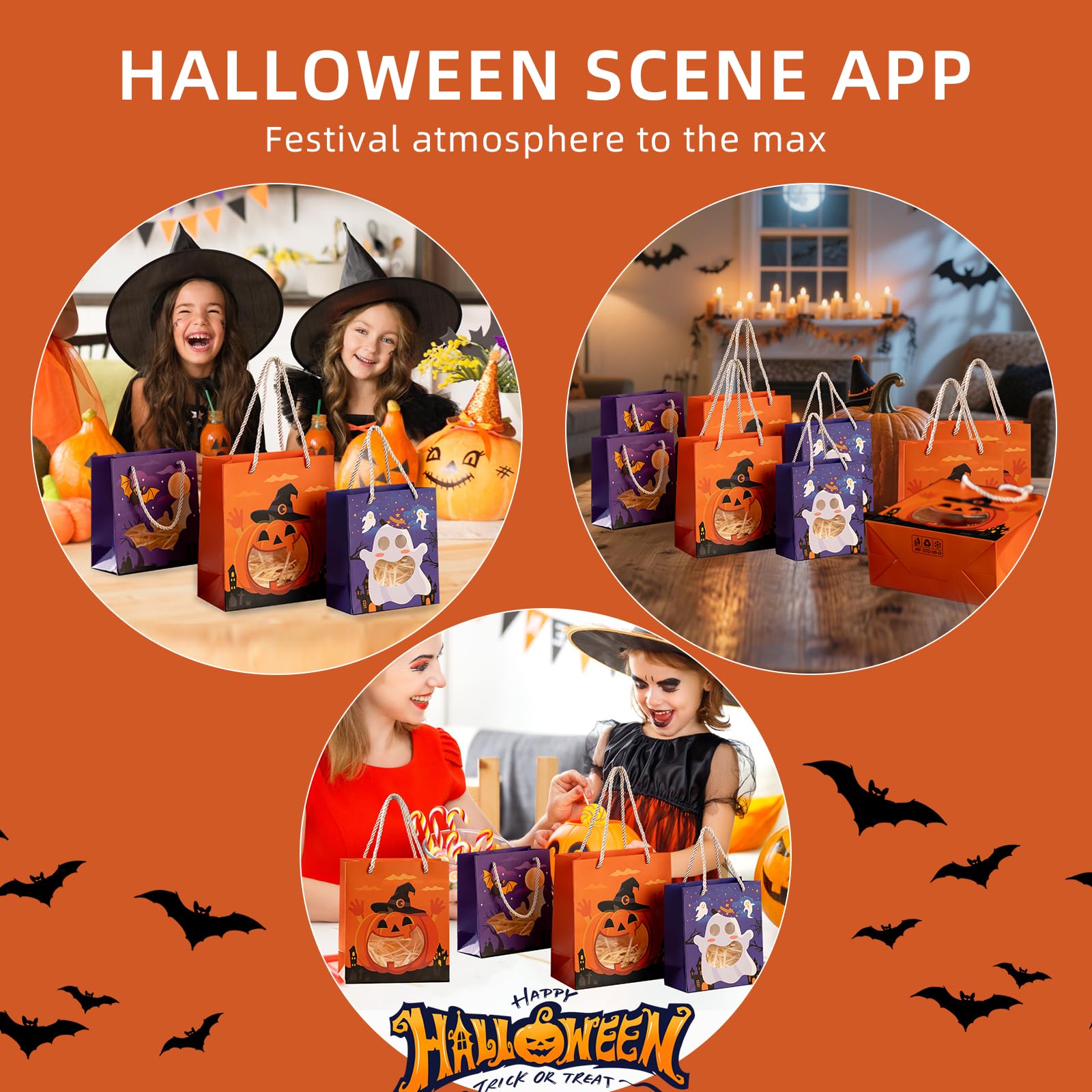 CcXxMming 30 szt. upominków na imprezę halloweenową, torby na prezenty na Halloween z naklejkami dla dzieci, torby na cukierki, torby na cukierek albo psikus, mini papierowy kosz na prezenty