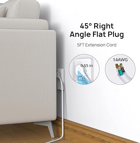 Miniatura 6 de TROND Regleta protectora contra sobretensiones, 7 tomas de corriente ampliamente espaciadas, 3 puertos de carga USB (1 USB C), certificación ETL