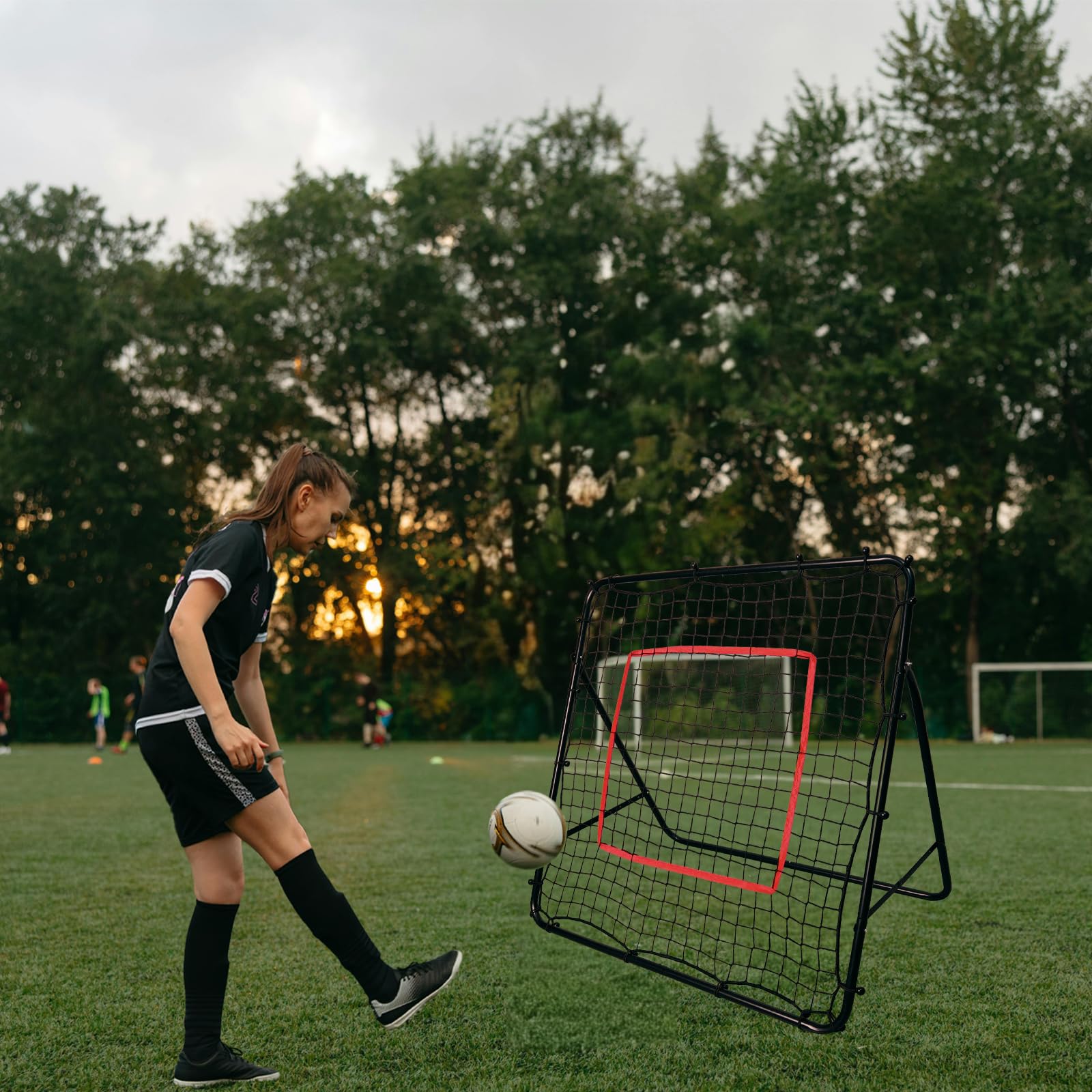 Rete quadrata di rimbalzo da calcio, per allenamento da solista, materiale durevole per tutte le età (nero)