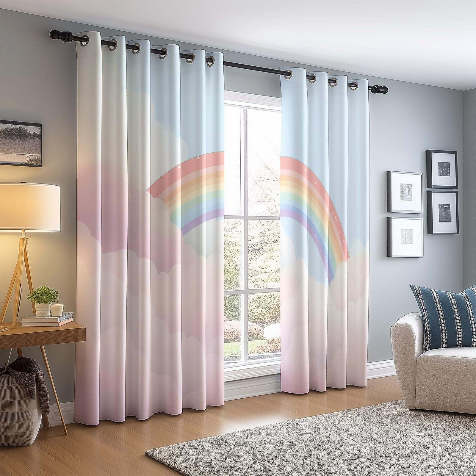 Rideaux Longs 140L X 260H cm (2 Panneaux), Onirique Nuages Imprimé, Tissu Occultant Épais pour Grand Salon et Loft, Rose