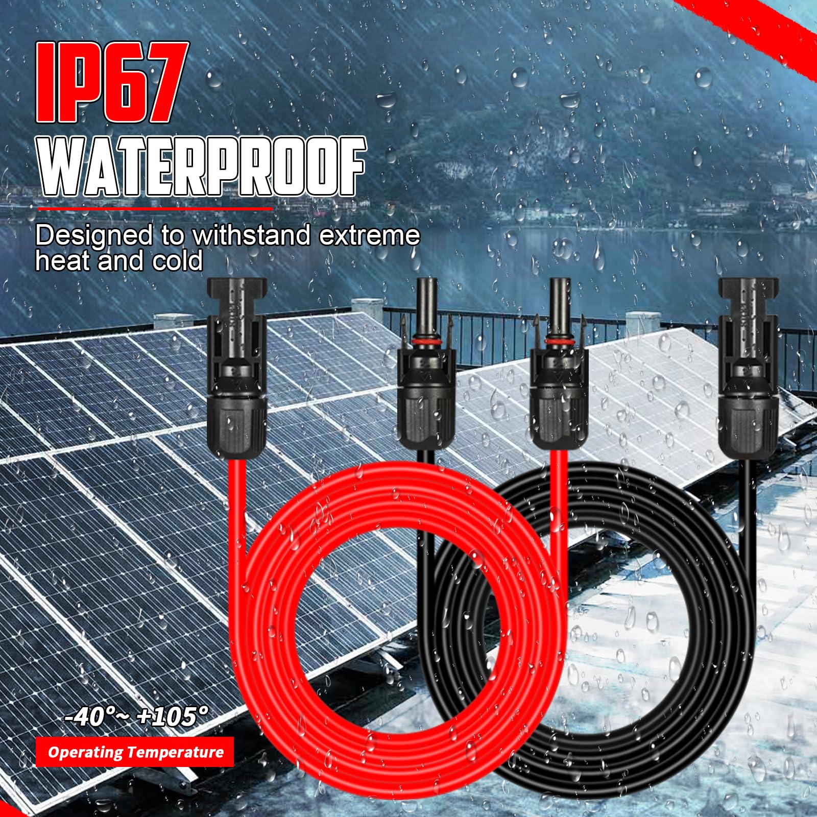 sourcing map Filo per pannello solare, 11,9 m, 10 AWG, 6 mm2, cavo solare in rame stagnato con connettore femmina e maschio, nero e rosso, per camper, barca, pannello solare marino