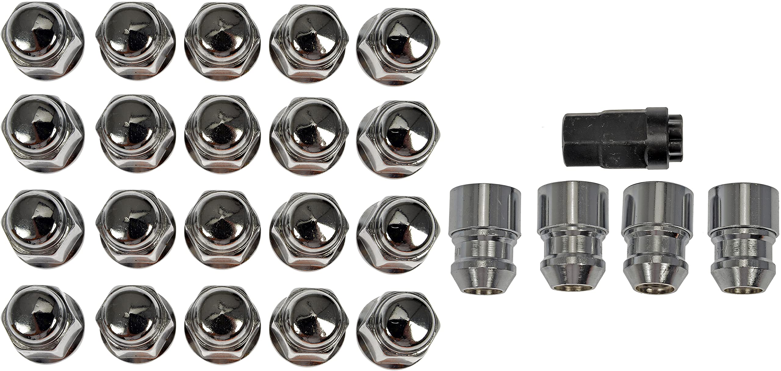 Dorman 611-122FK Kit d'écrous de roue 1/2-20 Dometop – 3/4" Hex, 1-5/16" Longueur avec verrou pour certains modèles, chrome (OE FIX)