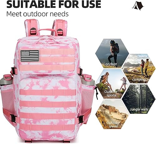 Miniatura 8 de Mochila de asalto táctico de 45L paquete de asalto de 3 días con mochila impermeable Molle para mochilas tácticas, Camo Negro, Mochila