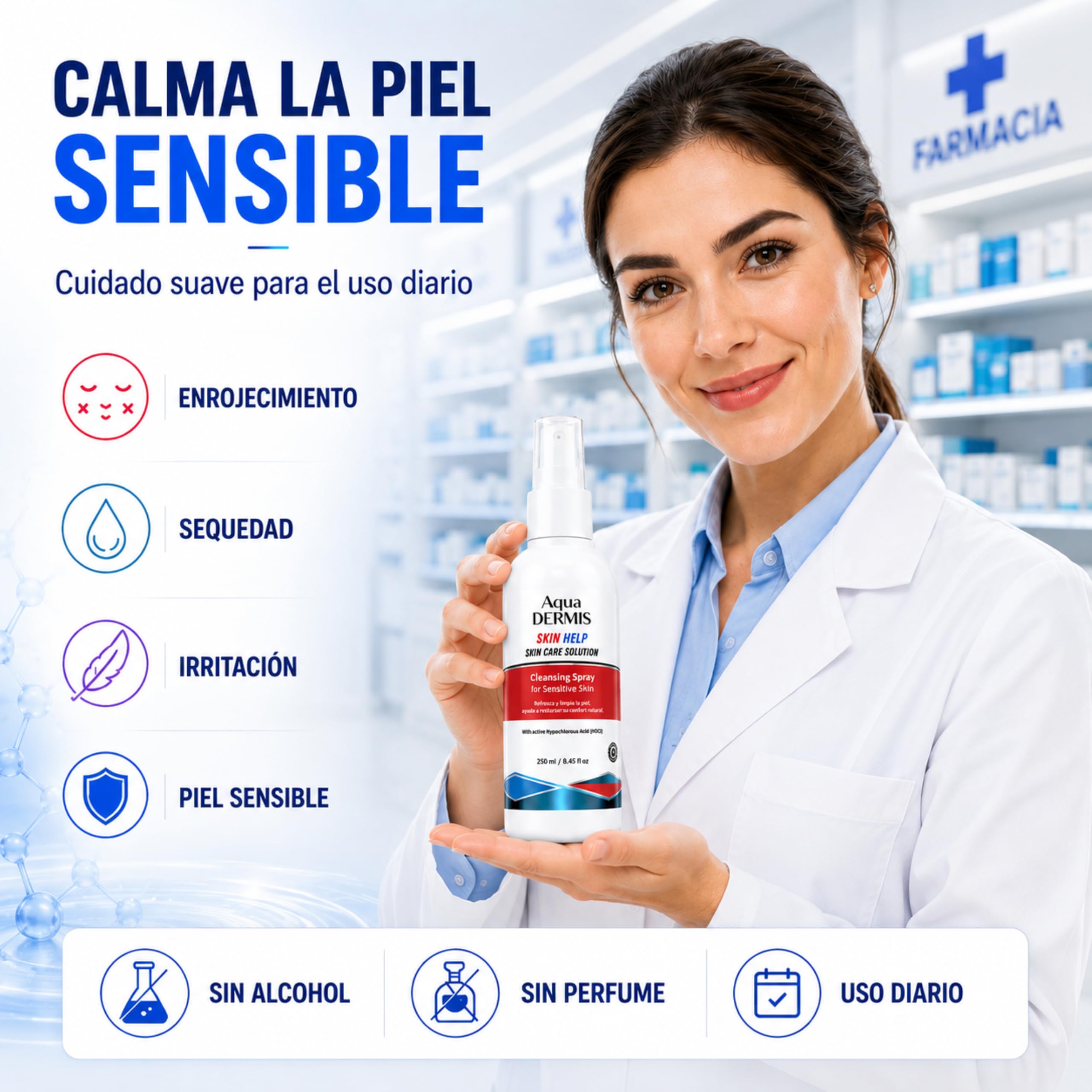 Spray per terapia delle ferite con acido ipocloroso, disinfettante naturale per ferite, ustioni, acne, eczema e tatuaggi, senza alcool, sicuro per pelli sensibili, 250 ml