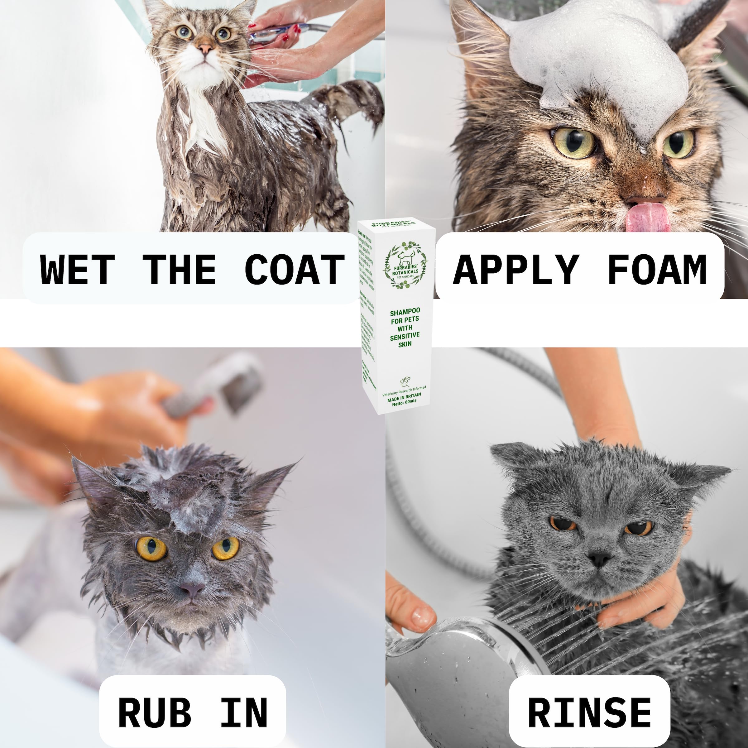 FURBABIES SENSITIVE SKIN PREMIUM 2 in 1 Short Hair Dog & Cat Shampoo for Itchy Skin, Active Advanced Formula Foam - Image 3