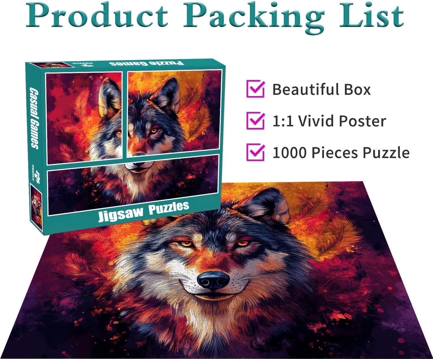 Puzzle Erwachsene 2000 Teile Wolf Abstrakt Educa Jigsaw für Kinder ab 8 Jahren Mädchen Jungen, Erwachsene Impossible Klassische Puzzles Schwer, Anspruchsvoll Spielspaß, Als Geschenke 70x99cm t-412