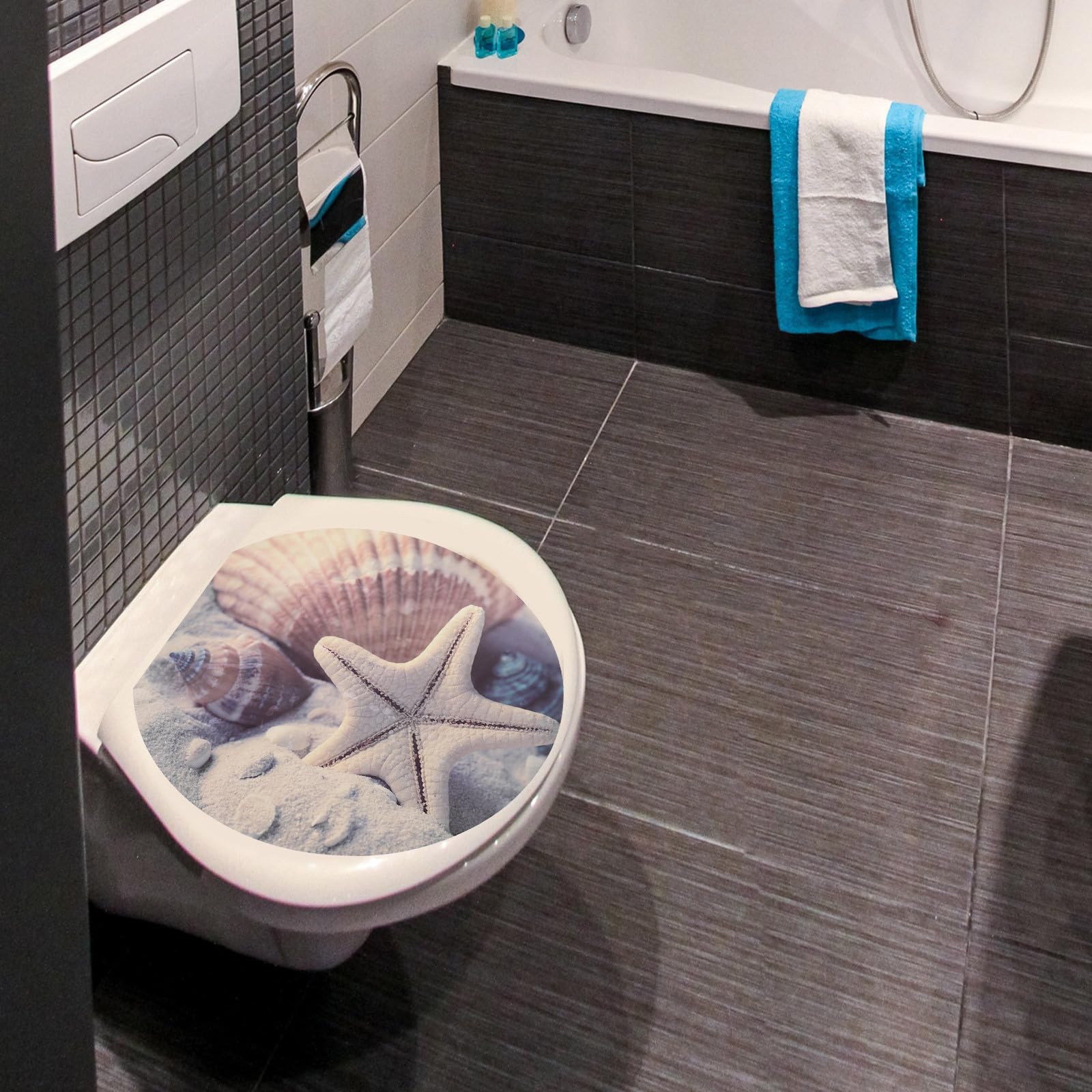 KICHOUSE Calcomanía para Tapa de Inodoro Autoadhesiva de Pvc, Pegatina Removible Decorativa para Baño, Tamaño, Diseño Divertido para Hogar y Paredes Lisas