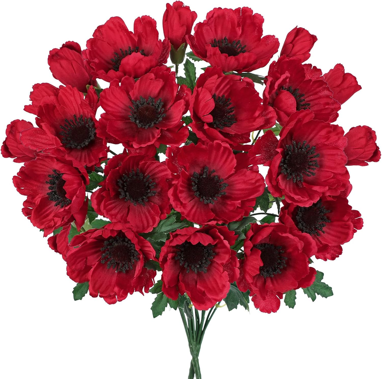 Hollyone 10 Heads Red Poppy Flowers Artificial 2Pcs Fake Poppies Flowers Bouquets with 7 Heads Full Bloom Poppy & 3 Buds Bouquet Stems Faux Floral Flower Arrangement for Party Table Home Decoration