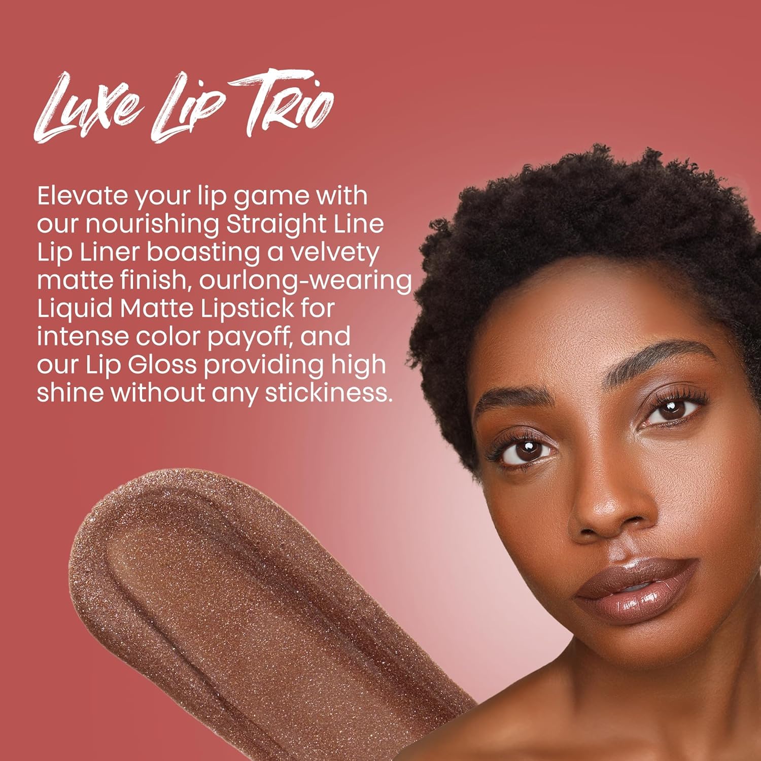 The Lip Bar Vegan Lip Kit, with Straight Livin' Lip Liner, Naturalista Liquid Matte Lipstick, and Extra Non-Sticky Lip Gloss, 3 pieces