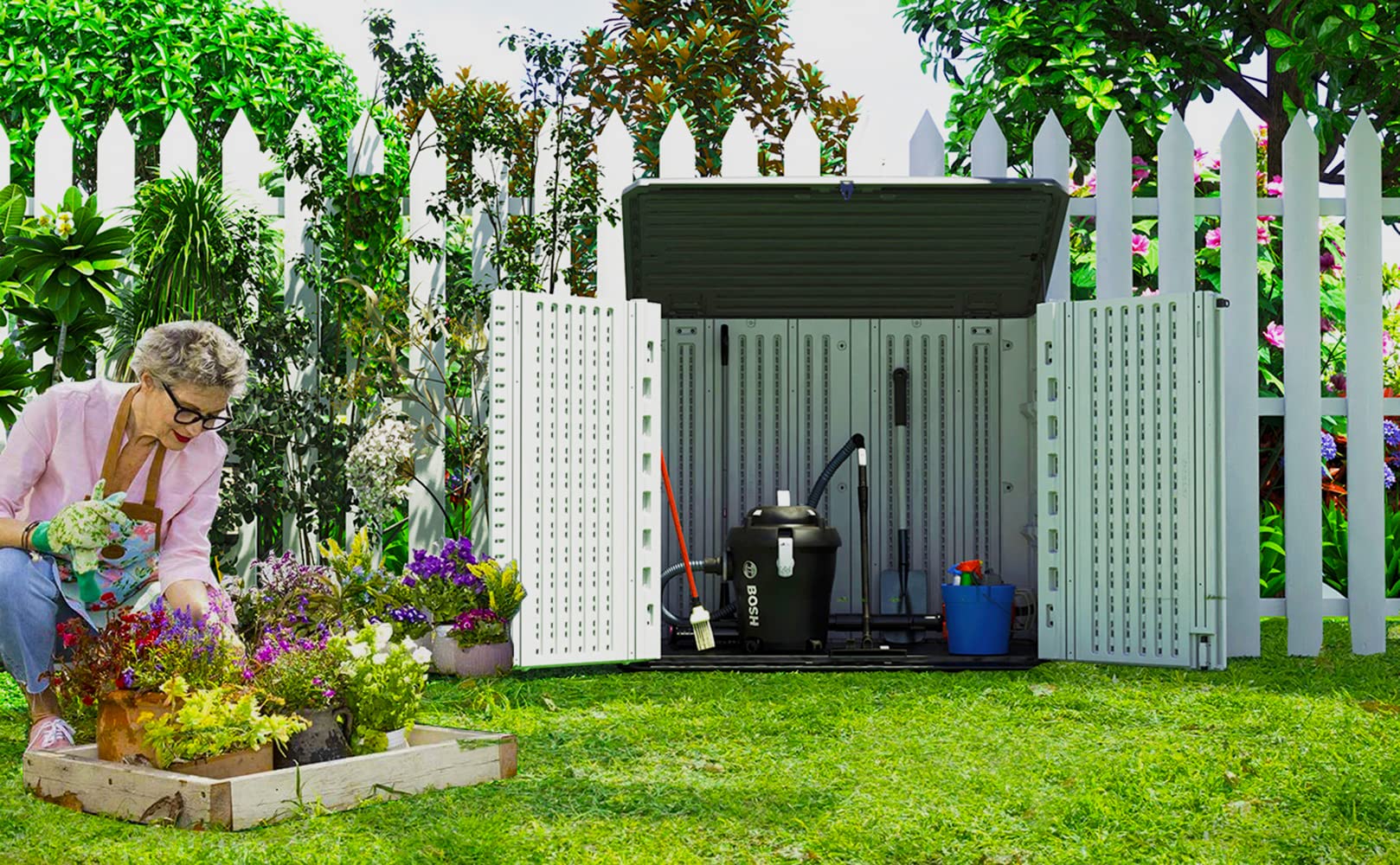 ADDOK Outdoor Storage Shed MultiFunction, 4.2 x 2.4 Foot Lockable