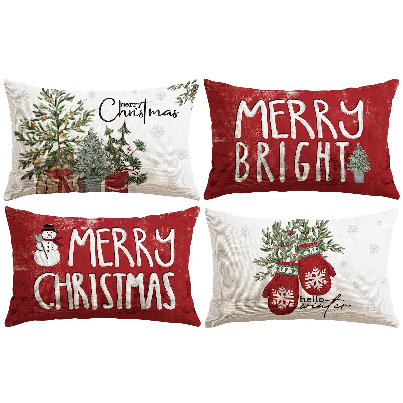 JOTOM Christmas Cushion Covers 40x60 cm Set of 4 Winter Holiday Decorative Throw Pillow Covers Sofa Snowman Gloves Cushion Cases Xmas Decoration for Home Couch Decor (Gloves Red)
