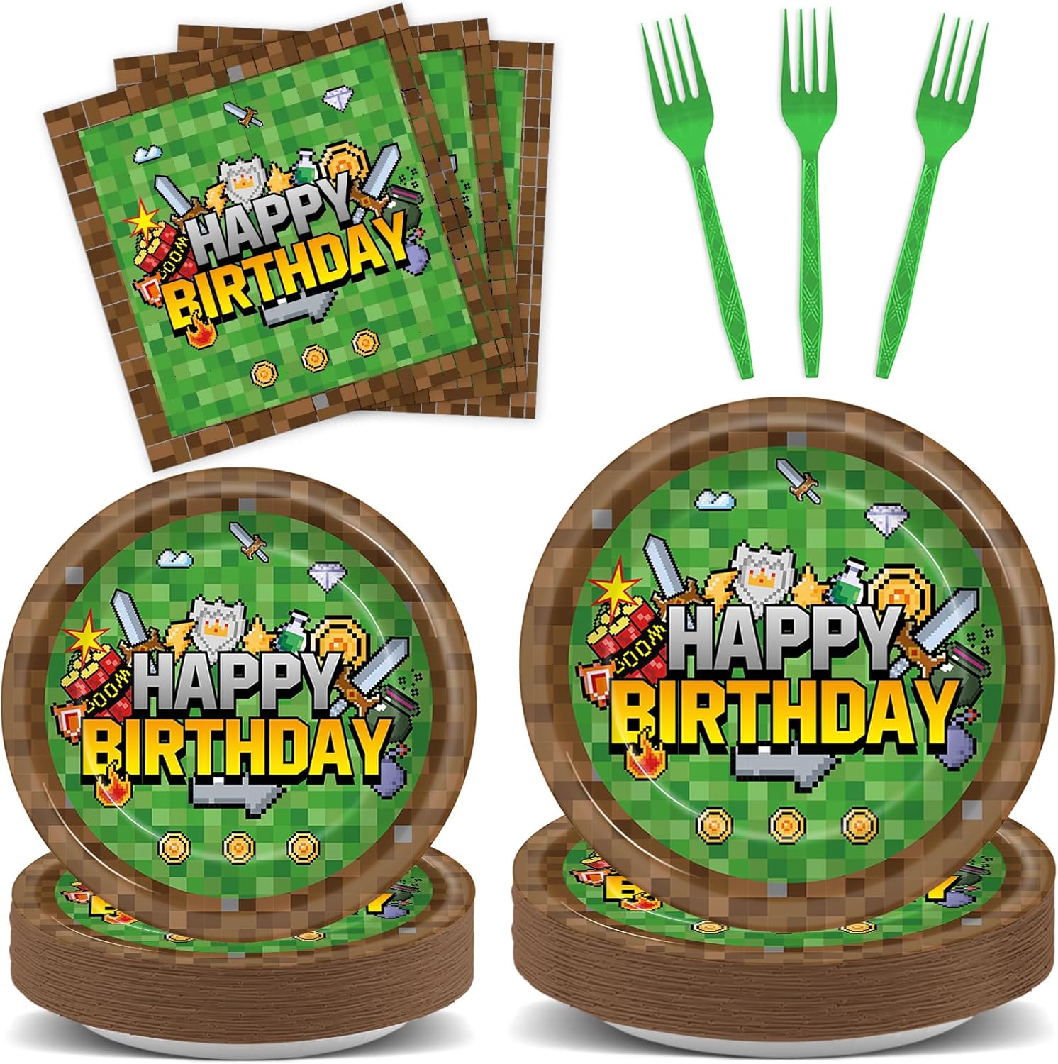 96Pcs Pixel Video Game Party Supplies Pixel Mining Party Plates Pixel Birthday Dessert Plates Napkins Pixelated Themed Parties Disposable Tableware Dinnerware Set for Baby Shower Gamer Decorations 96Pcs Pixel Video Game Party Supplies Pixel Mining Party Plates Pixel Birthday Dessert Plates Napkins Pixelated Themed Parties Disposable Tableware Dinnerware Set for Baby Shower Gamer Decorations