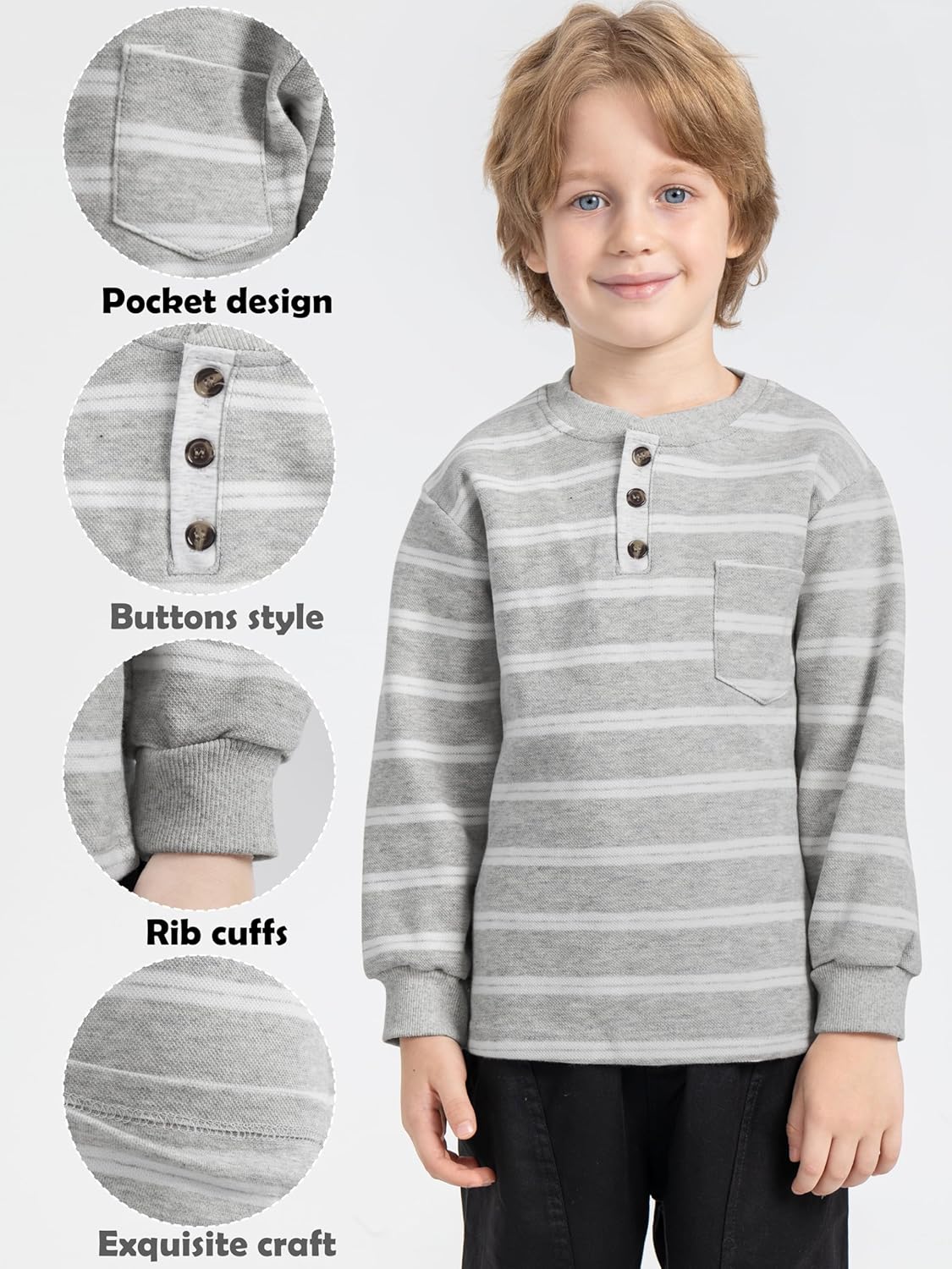 Cooraby 4 Packs Toddler Long Sleeve Shirt Boy Striped Tee Shirt with Pocket Soft Cotton T-Shirt - Image 4