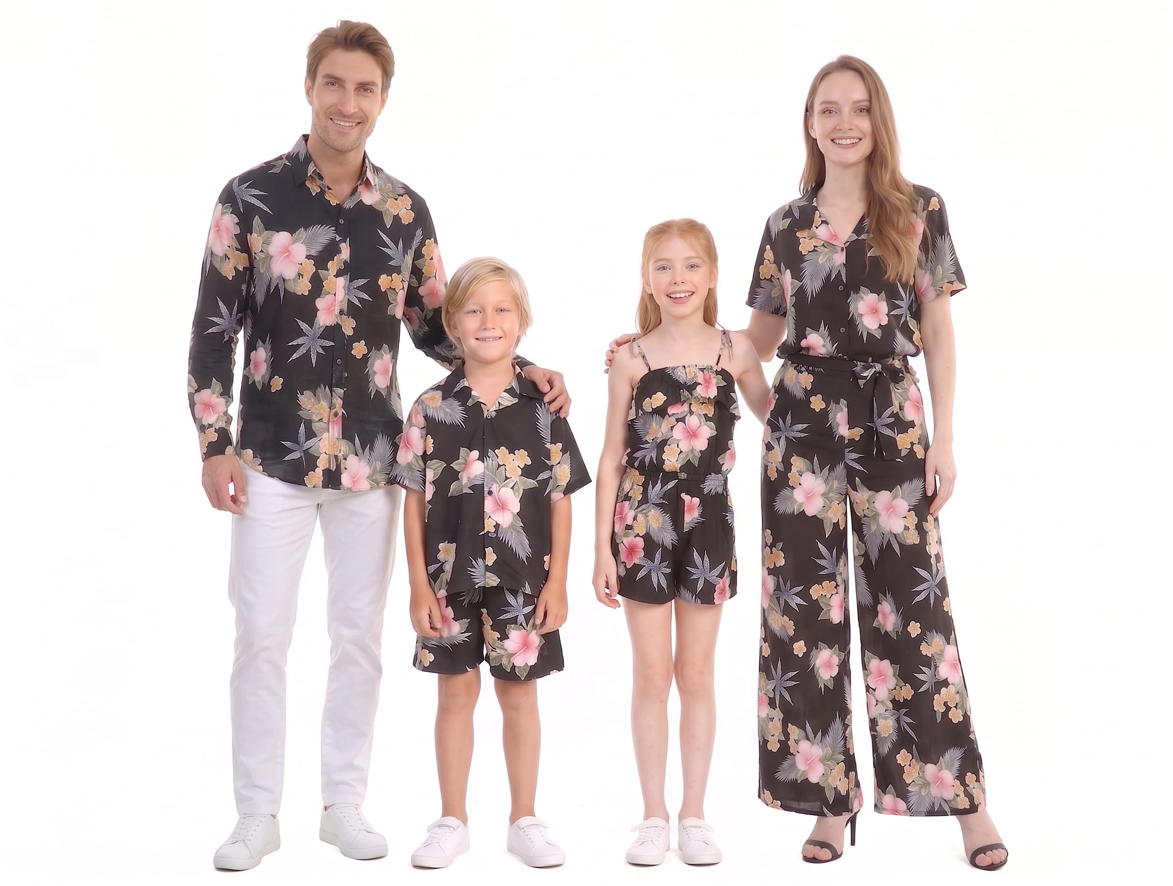 Family Matching Hawaiian Clothes, Hibiscus Black