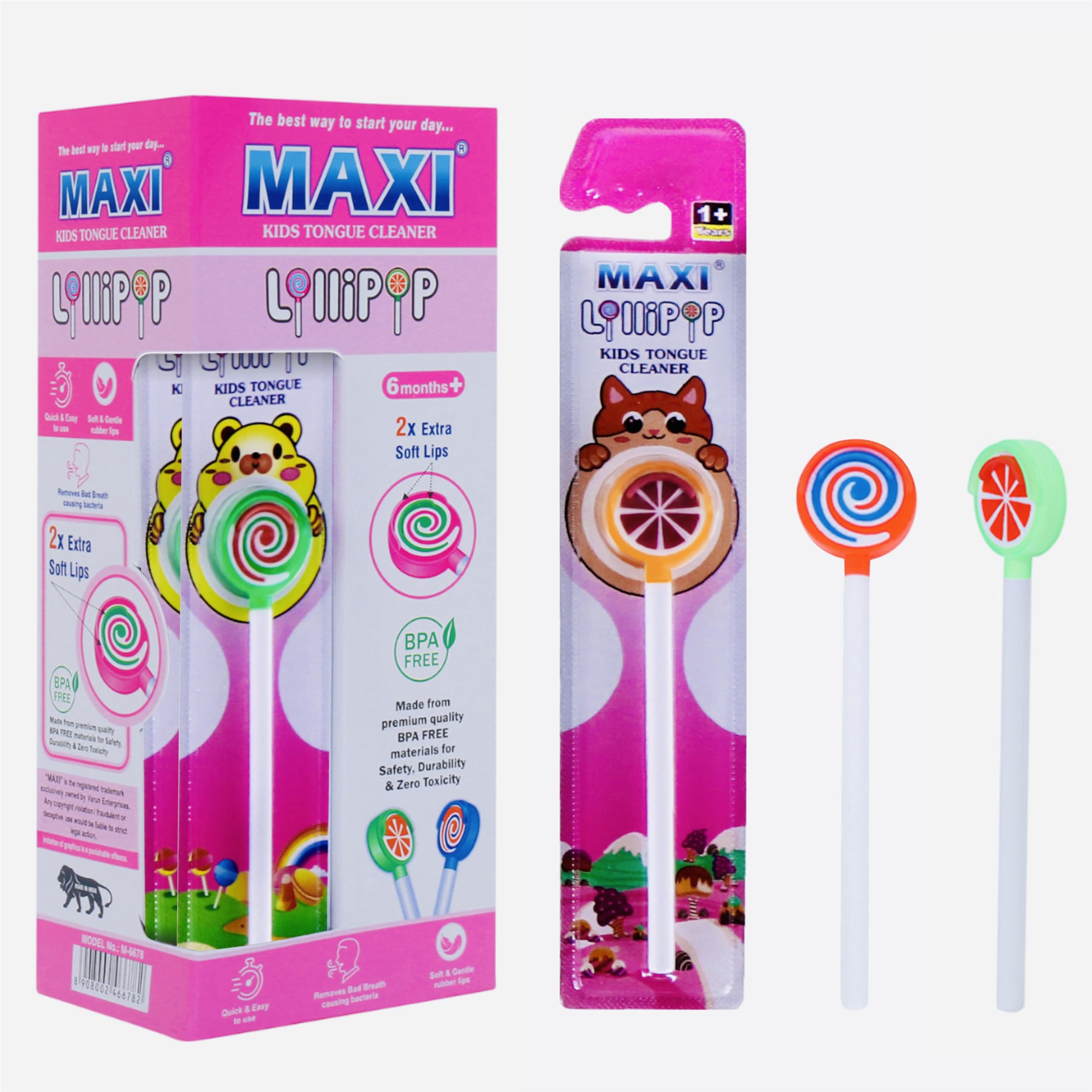 MAXI Lollipop Soft Tongue Cleaner for Babies & Toddlers (6+ Months) | BPA Free Infant Oral Cleaner for Milk Deposits & Fresh Breath | Gentle Gum & Tongue Scraper | Multicolor Pack of 12 (Value Pack)-image-4