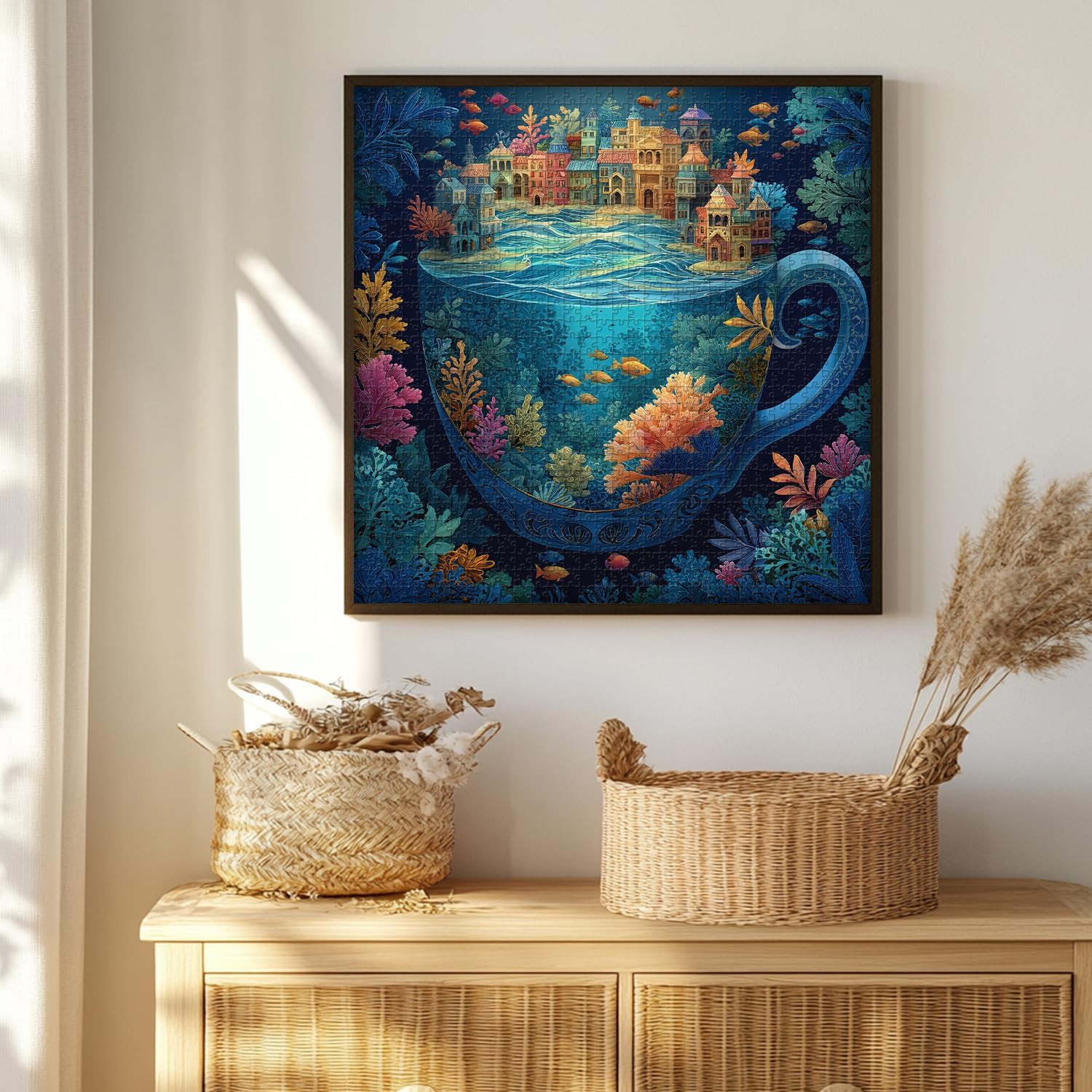 PICKFORU Ocean City for Adults 1000 Pieces, Colorful Fantasy Cup Jigsaw Puzzles Coral Fish, Difficult Challenging Sea Landscape Theme as House Decor
