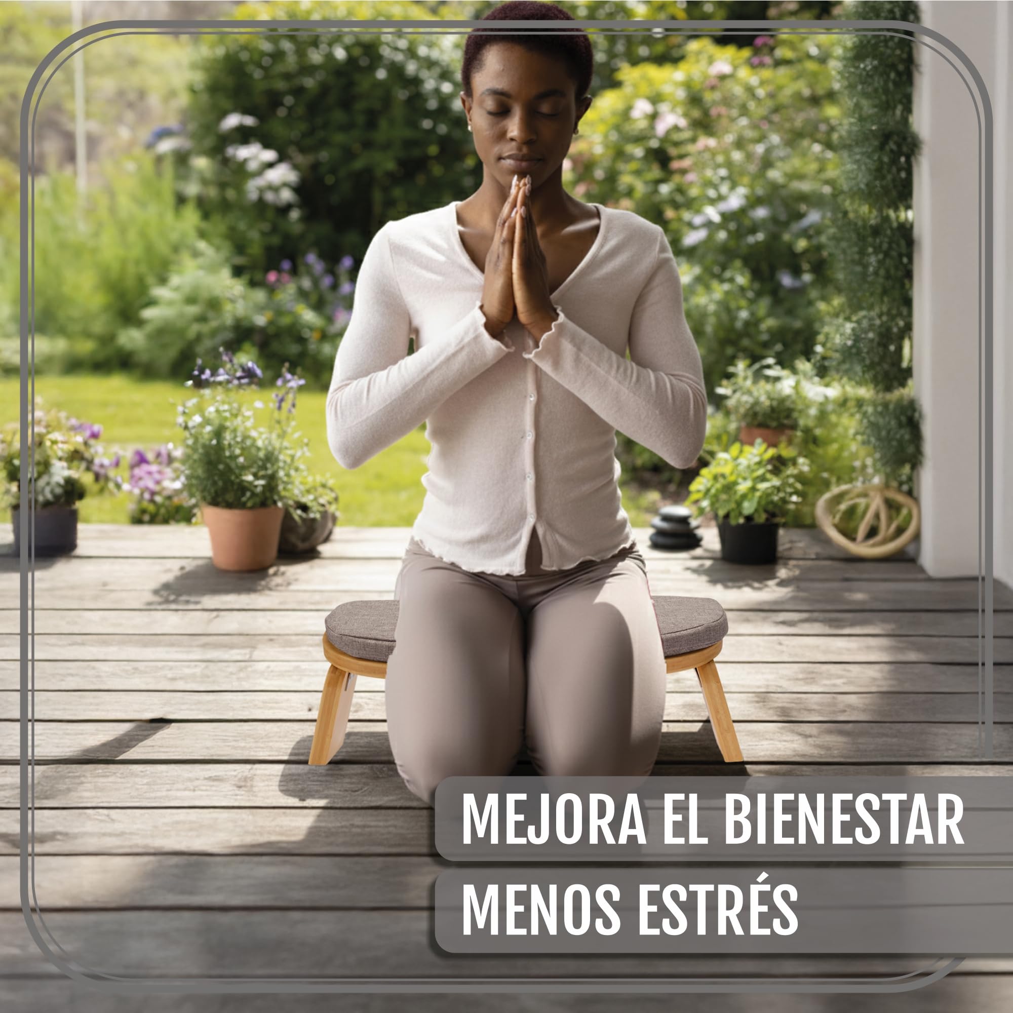 Banco de Meditación Plegable 44x18 cm con Cojín Banco de Yoga Ergonómico de Bambú Sostenible para Atención Plena y Alivio de Rodillas