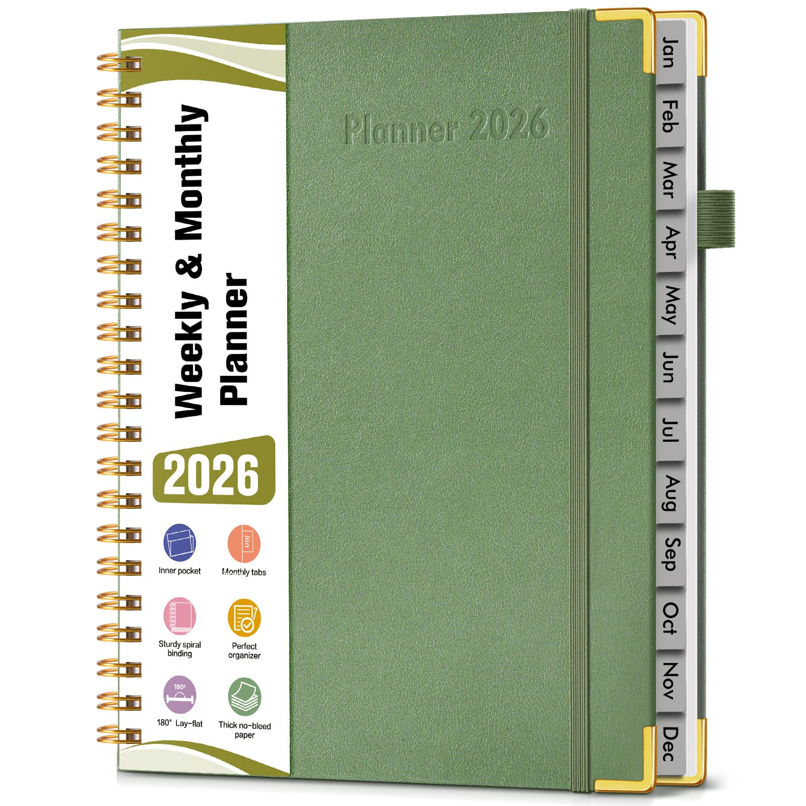 Planer spiralny A4 2026, styczeń 2026 - grudzień 2026, planer dzienny na 12 miesięcy, 21,5 x 28 cm, kalendarz tygodniowy i miesięczny, książka z kalendarzem w twardej okładce, przybory szkolne do