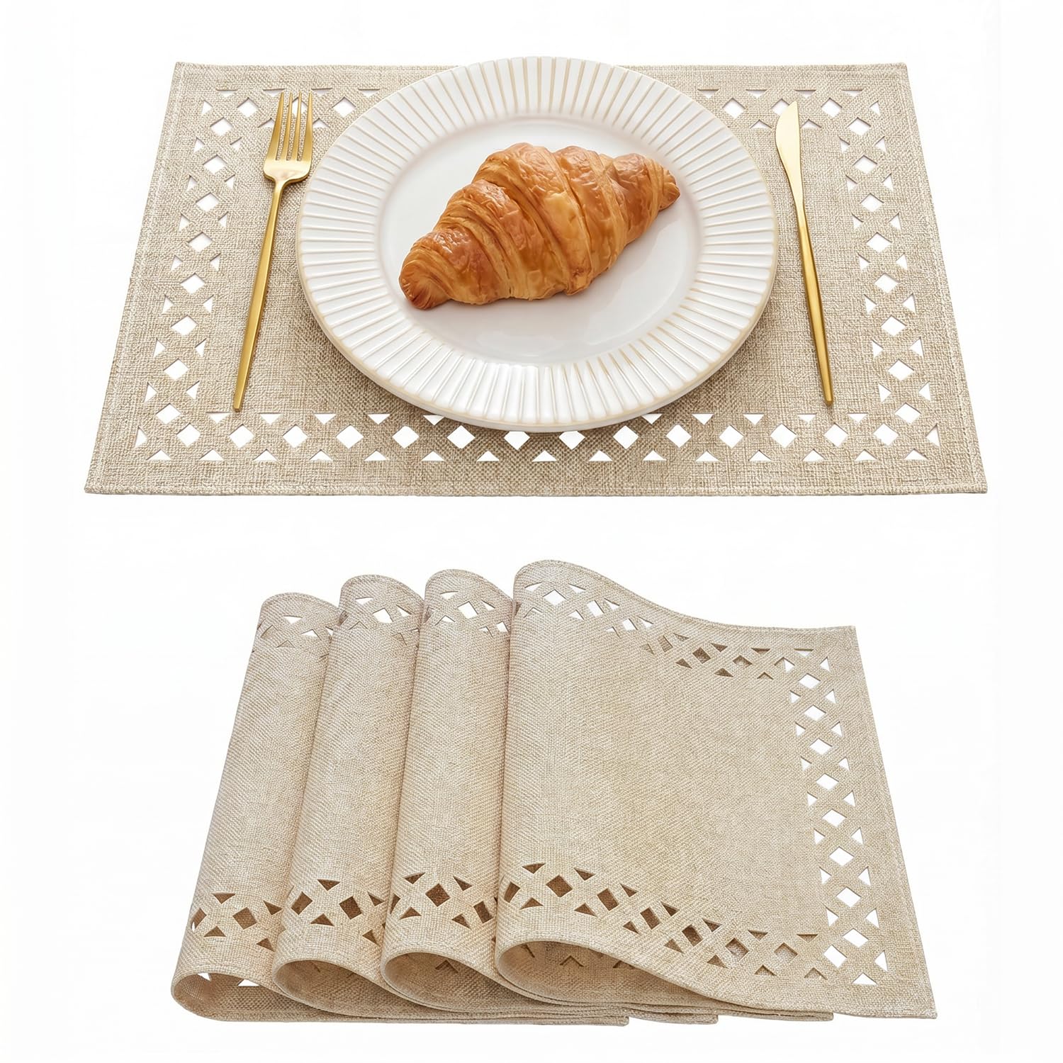 Artoid Mode Brown Geometric Hollow Linen Placemat 30 x 45 cm Set of 4 — image 1