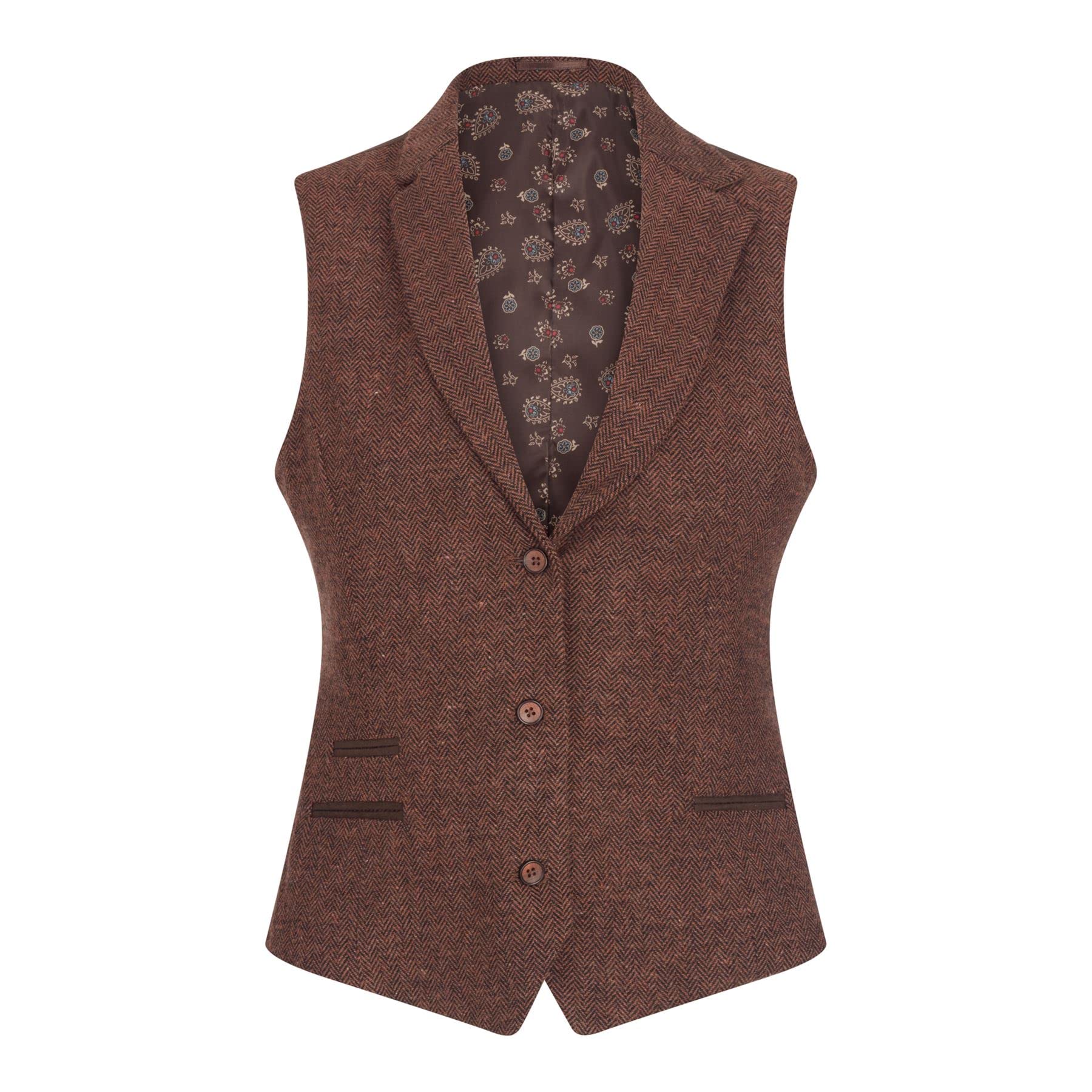 Truclothing Women's Camel Waistcoat Tweed Suit Blazer Trousers Waistcoat Herringbone Wool Vintage Rust Brown - Camel 16