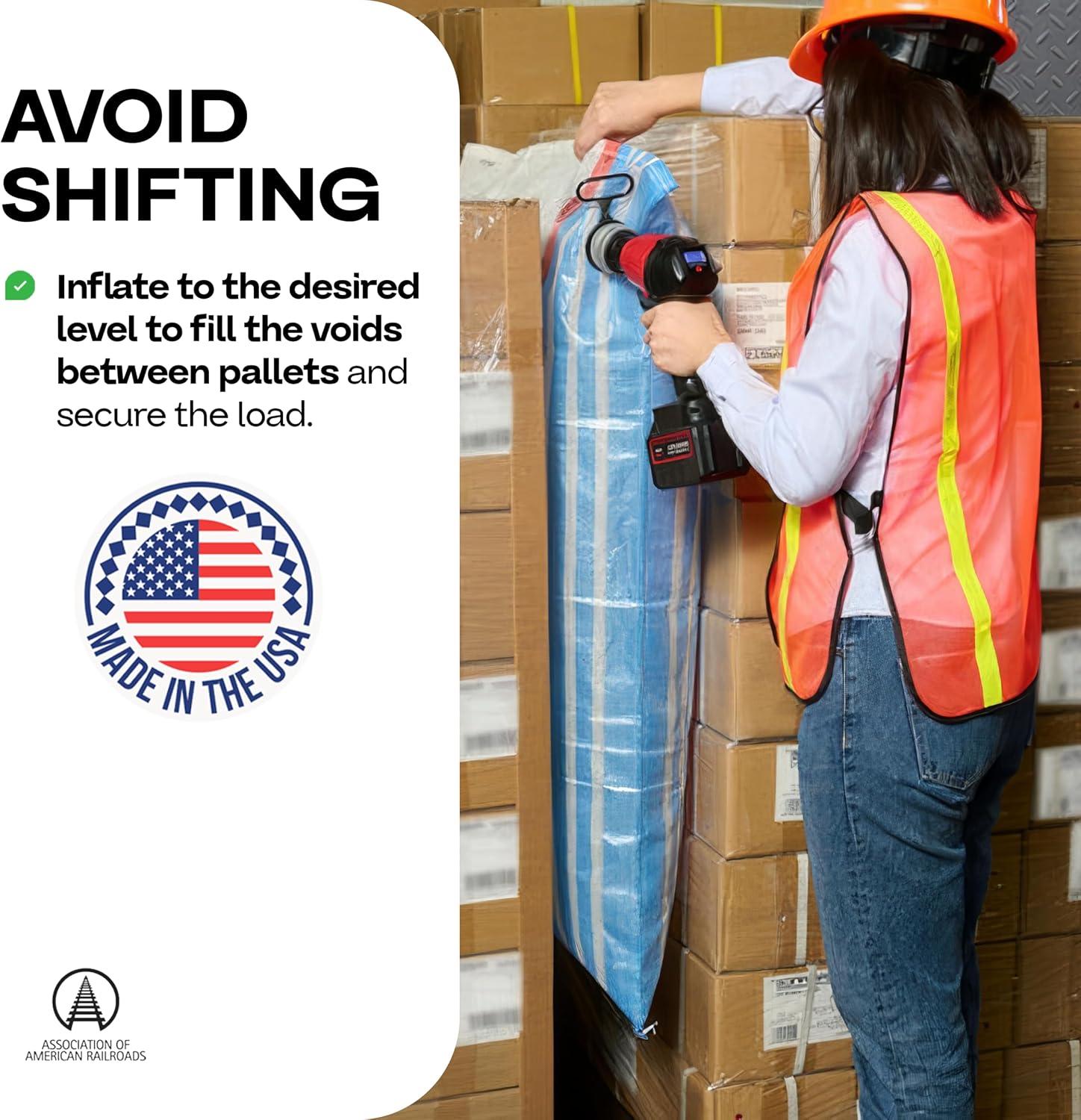 Dunnage Airbags 48" x 96" - USA-Made Woven PP Dunnage Bag | Inflatable & Reusable AtMet Dunnage-Bag, Level 1 - Shipment Stabilizer for Pallets, Crates & Barrels by IDL Packaging