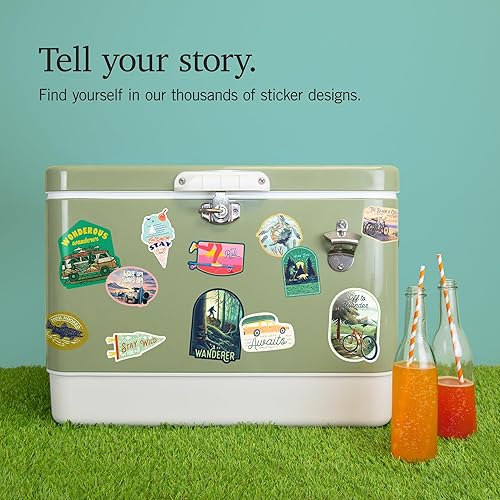 Die Cut Sticker Carpinteria, California, Retro Camper on Beach, Contour Vinyl Sticker 3 to 6 inches, (Waterproof Decal for Cars, Water Bottles,