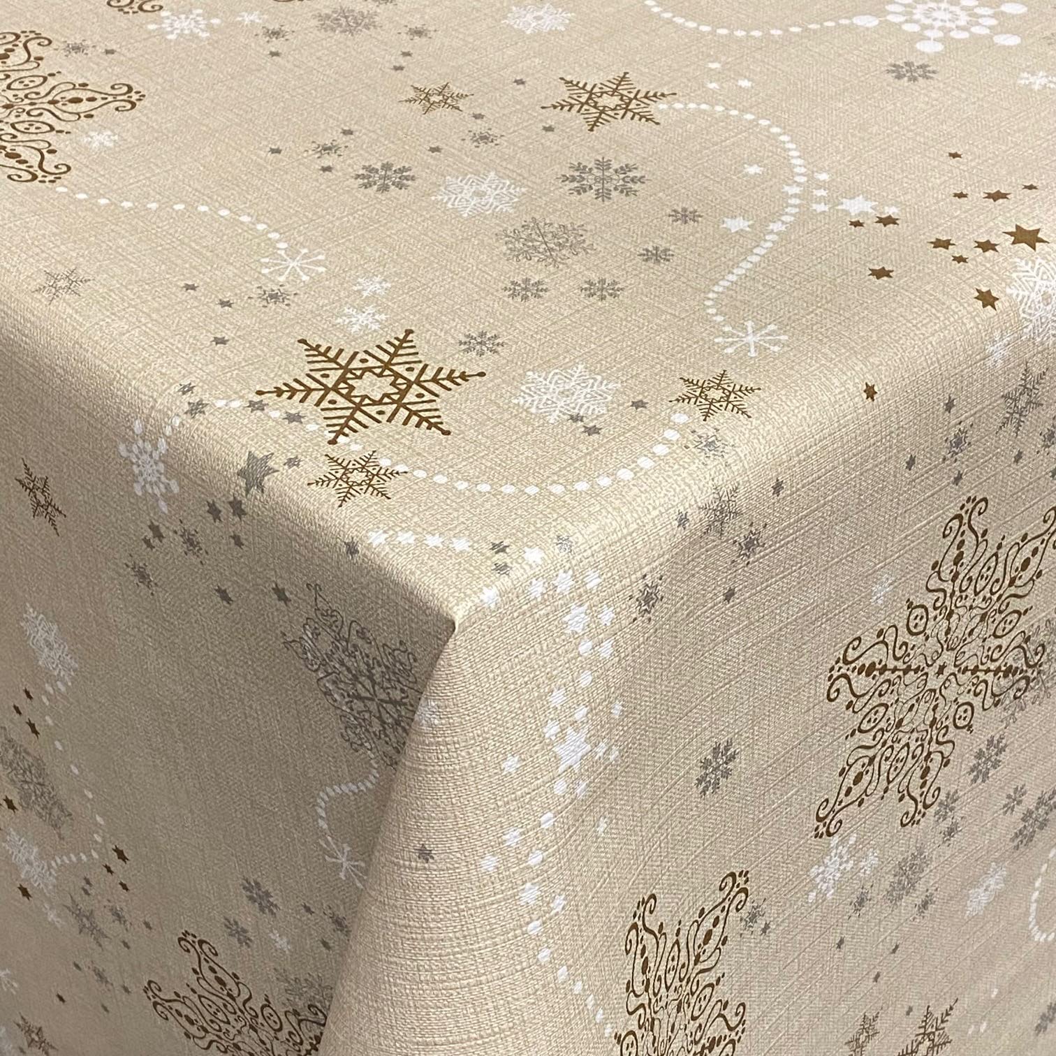 KEVKUS Tovaglia Cerata Gobettata Su Misura, Motivo Natalizio Fiocco Di Neve Oro, Formato Rettangolare 110x140 Cm, Bordo Tagliato, Antiscivolo Con Retro In Pile, Lavabile