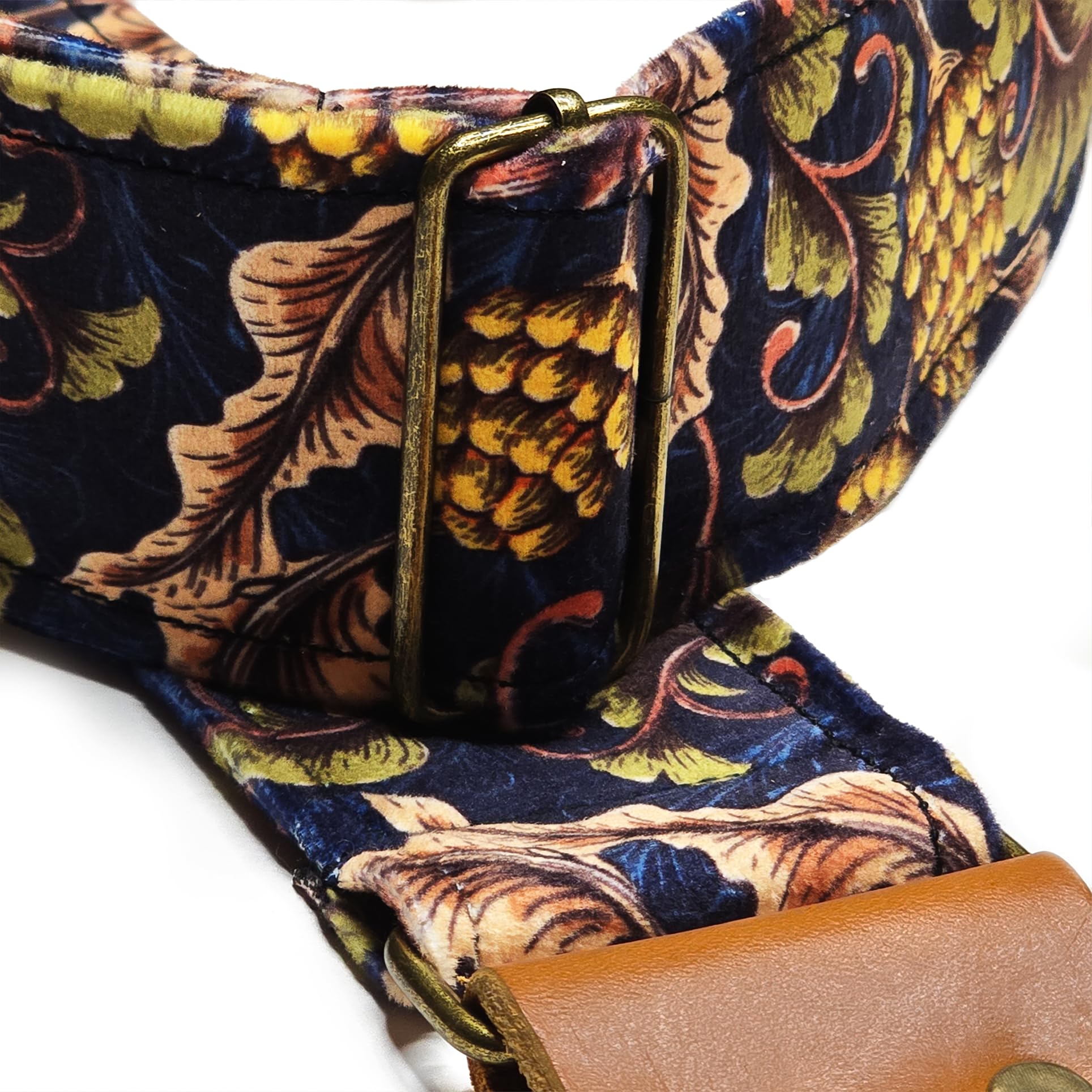 BigBo Vintage Gitarrengurt Retro Design mit Lederenden Velours, Blau & Braun Gitarrengurt