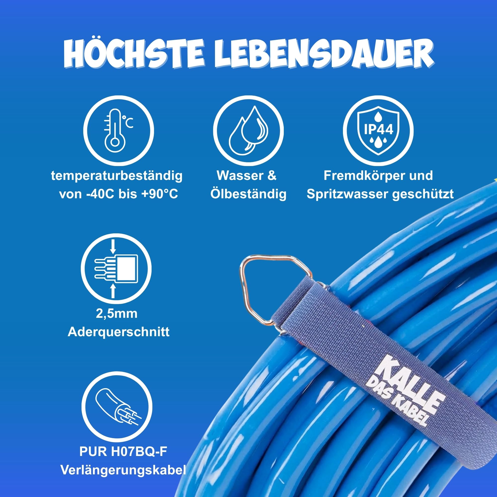 KALLE DAS KABEL Rallonge CEE 230 V H07BQ-F 3G 2,5 mm² câble de très haute qualité pour industrie BAU Boot Womo Camping 10 mètres