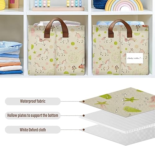 Miniatura 6 de Pink and Green Uncorns Sturdy Storage Basket Large Decorative Organizer with Handles Closet Clothes Organizer for Shelves Closet Books cajas
