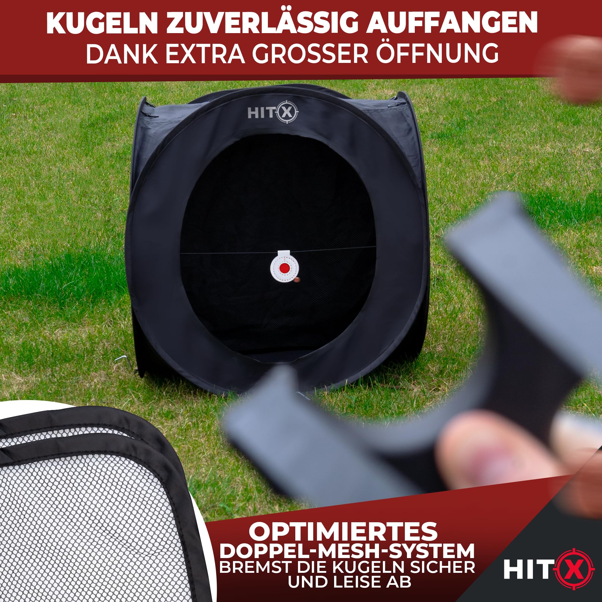 HITX® Steinschleuder Kugelfang XXL mit 3 Zielen | Pop-Up Kugelfangkasten | Aufbau in Sekunden | Zwille Zielbox zum Aufhängen oder Hinstellen | Slingshot Schleuder Targetbox