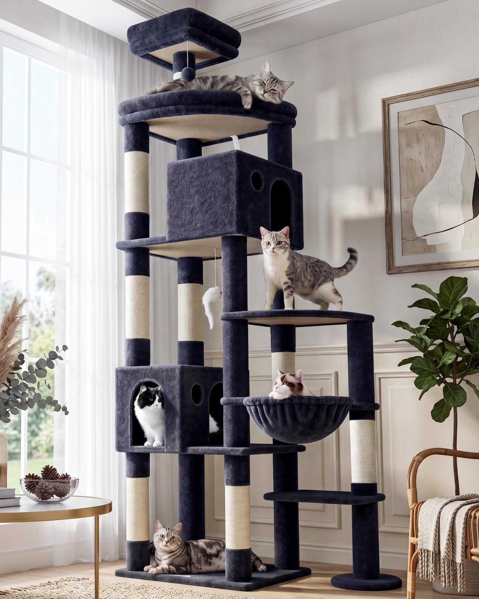 Globlazer Kratzbaum XXL für Große Katzen 213 cm Stabil katzenbaum Innen F83 | Extra großer, mehrstöckiger, Stabiler katzenbaum Über 2 Meter mit großen Liegebereich Katzenhaus für mehrere große Katzen