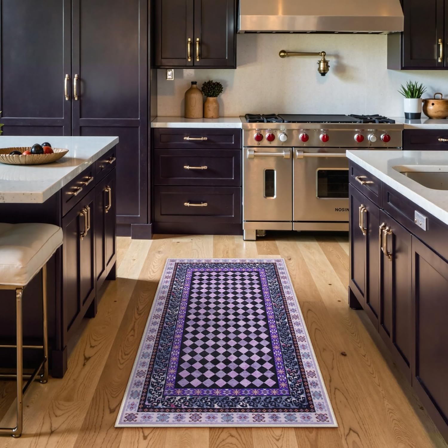 Wonnitar Washable 2x3 Checkered Rug Non Slip Kitchen Mats for Floor, Small Door Mat Indoor Entrance Entryway Rug, Low Pile Soft Purple Bathroom Rugs Floor Carpet for Bedside(Purple,2x3)