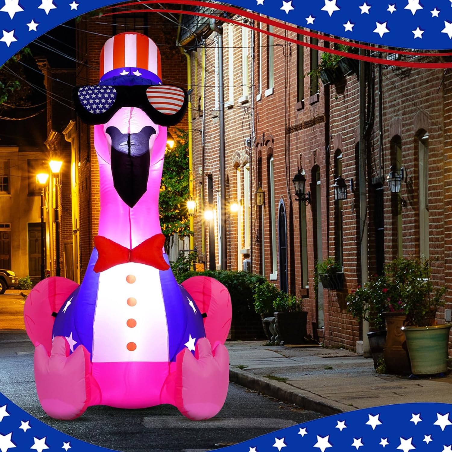 Leyndo 5 ft 4th of July Inflatables Outdoor Decorations Flamingo Patriotic Inflatables Independence Day Blow up with Built-in LEDs Lights for Yard Garden Lawn Memorial Holiday Party Decor