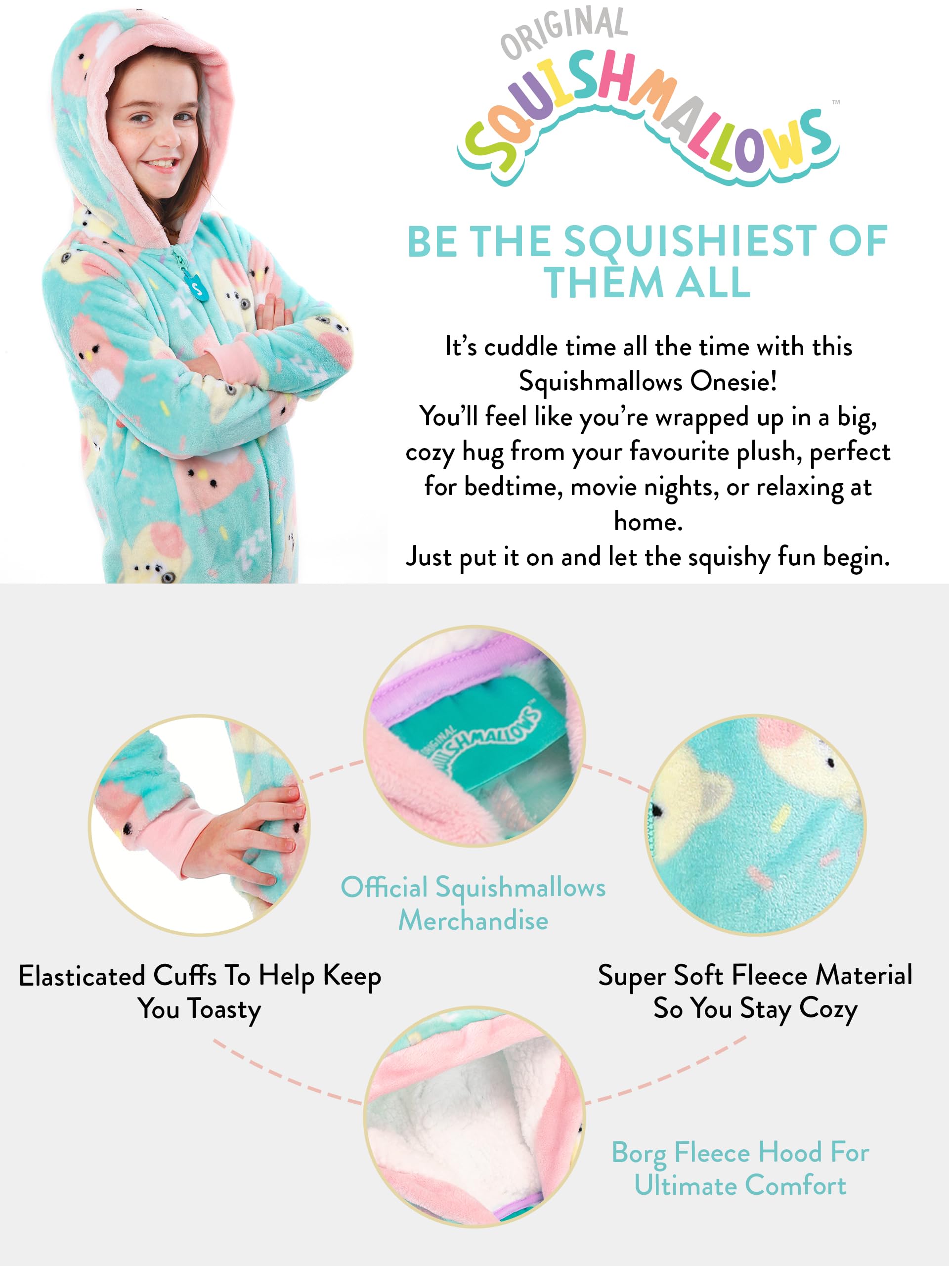 Squishmallows Dziewczyny Polarowe Onesie Charlie i Trina Kombinezon Kaptur