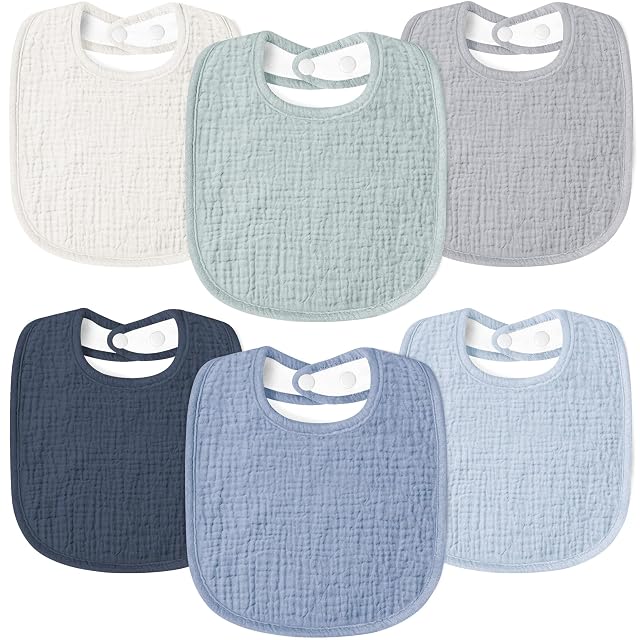 Susurration Muslin Baby Drool Bibs 6Pack Soft Square Adjustable Baby Bandana Bibs for Unisex Girls Boys