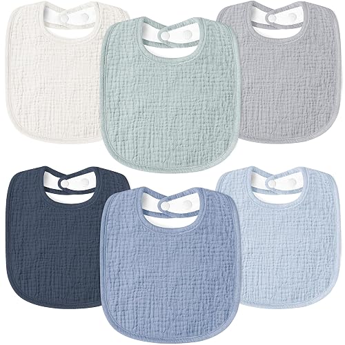 Susurration Muslin Baby Drool Bibs 6Pack Soft Square Adjustable Baby Bandana Bibs for Unisex Girls & Boys - Blue