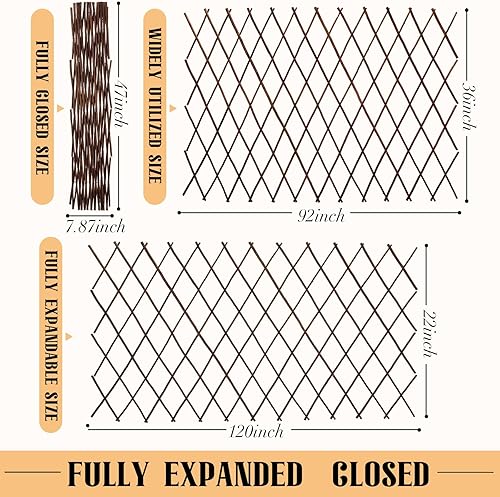 Miniatura 3 de Sasylvia Paquete de 8 paneles expandibles de valla de sauce enrejado para plantas trepadoras, sauce, jardín, enrejado, soporte para plantas, valla